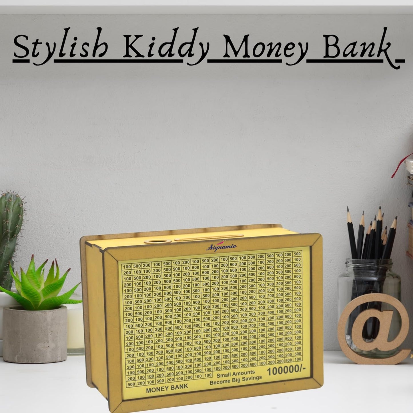 Signamio Money Saving Box for Adult 100000 - Wooden Piggy Bank 100000 with Marker Pen, Elegant Wooden Piggy Bank for Adults, Perfect Money Saving Solution and Financial Goal Achievement-DN2