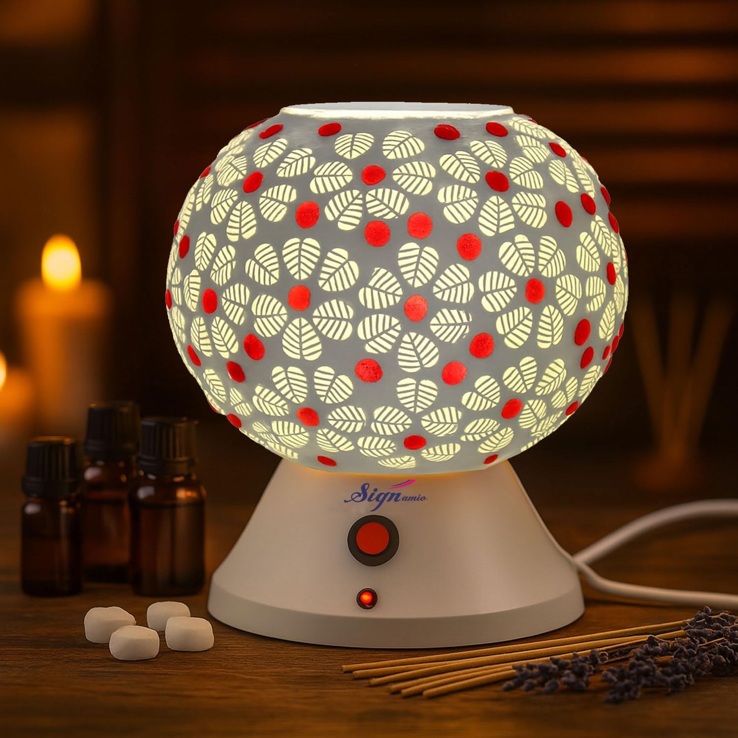 Signamio Hand Made Table Top Camphor Diffuser Burner - Kapoor Machine for Home & Office - Kapoor Dani Electrical Aroma Oil Diffuser Night Lamp - DN-3 (Aroma Oils not Included)