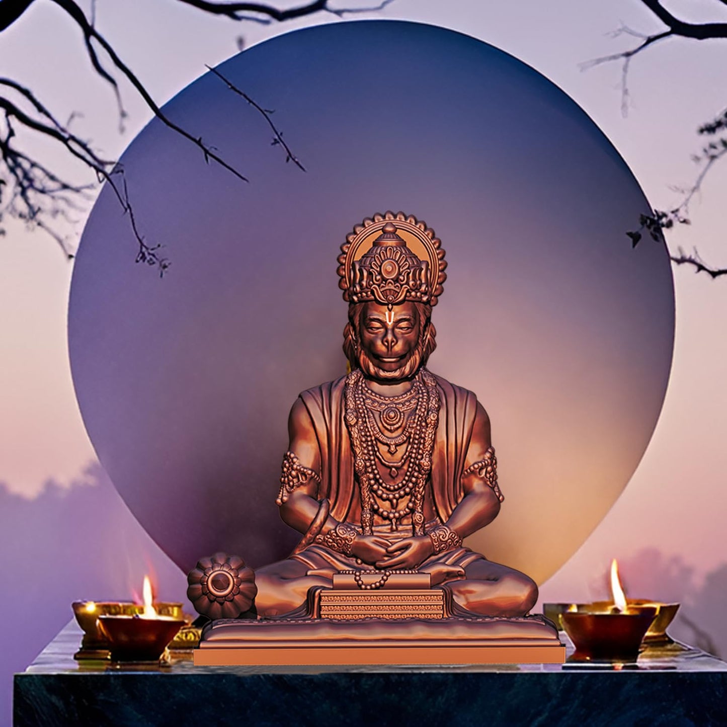 SIGNAMIO Copper Hanuman Ji Idol Statue for Car Dashboard - Divine Bajrangbali Murti, Perfect Hindu God Gift Item and Home Puja Decoration Ideal Hanuman Murti as Car Dashboard Accessory, 8.3 x 7.5 Cm