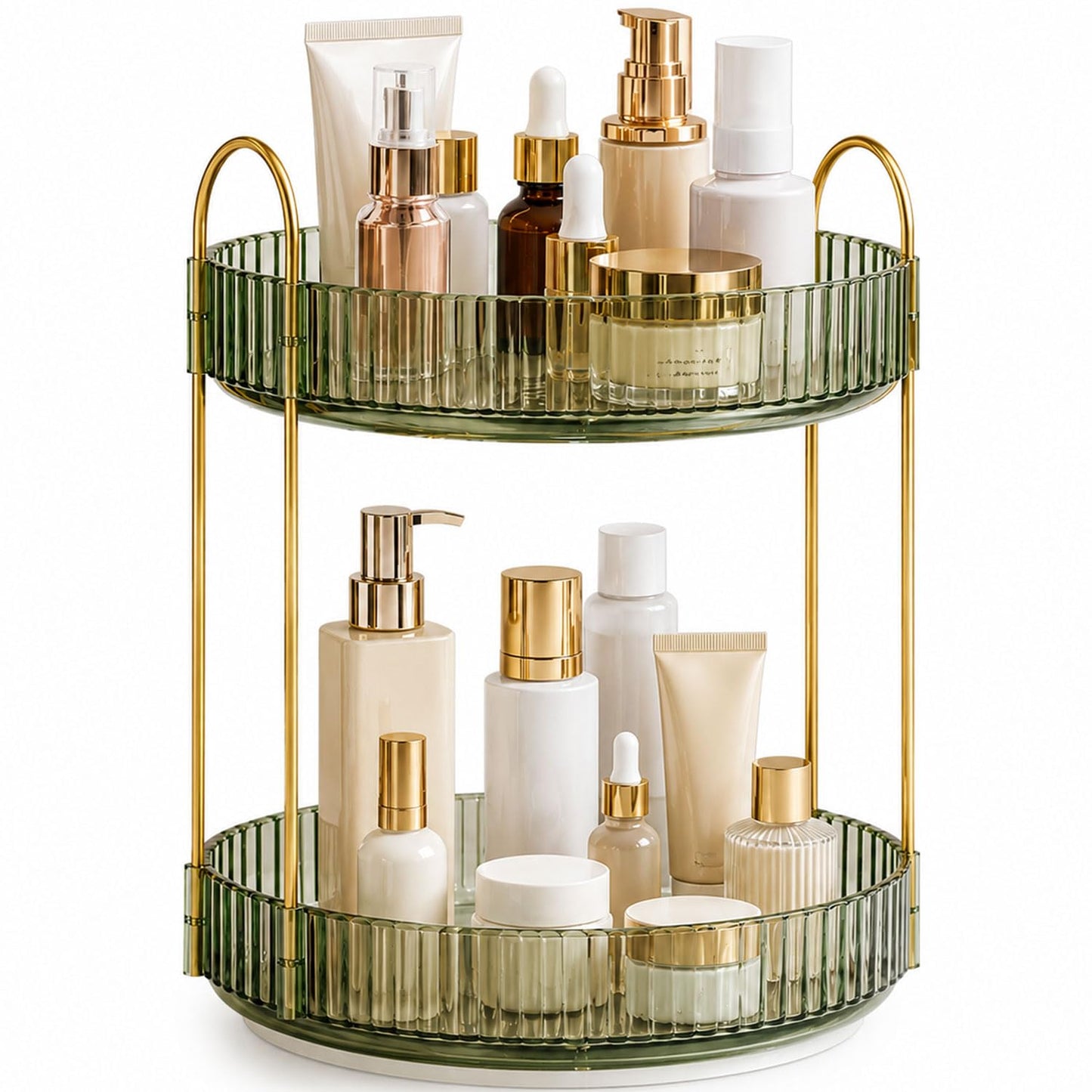 SIGNAMIO Gold 2-Tier 360 Rotating Tray Organizer Vintage Green