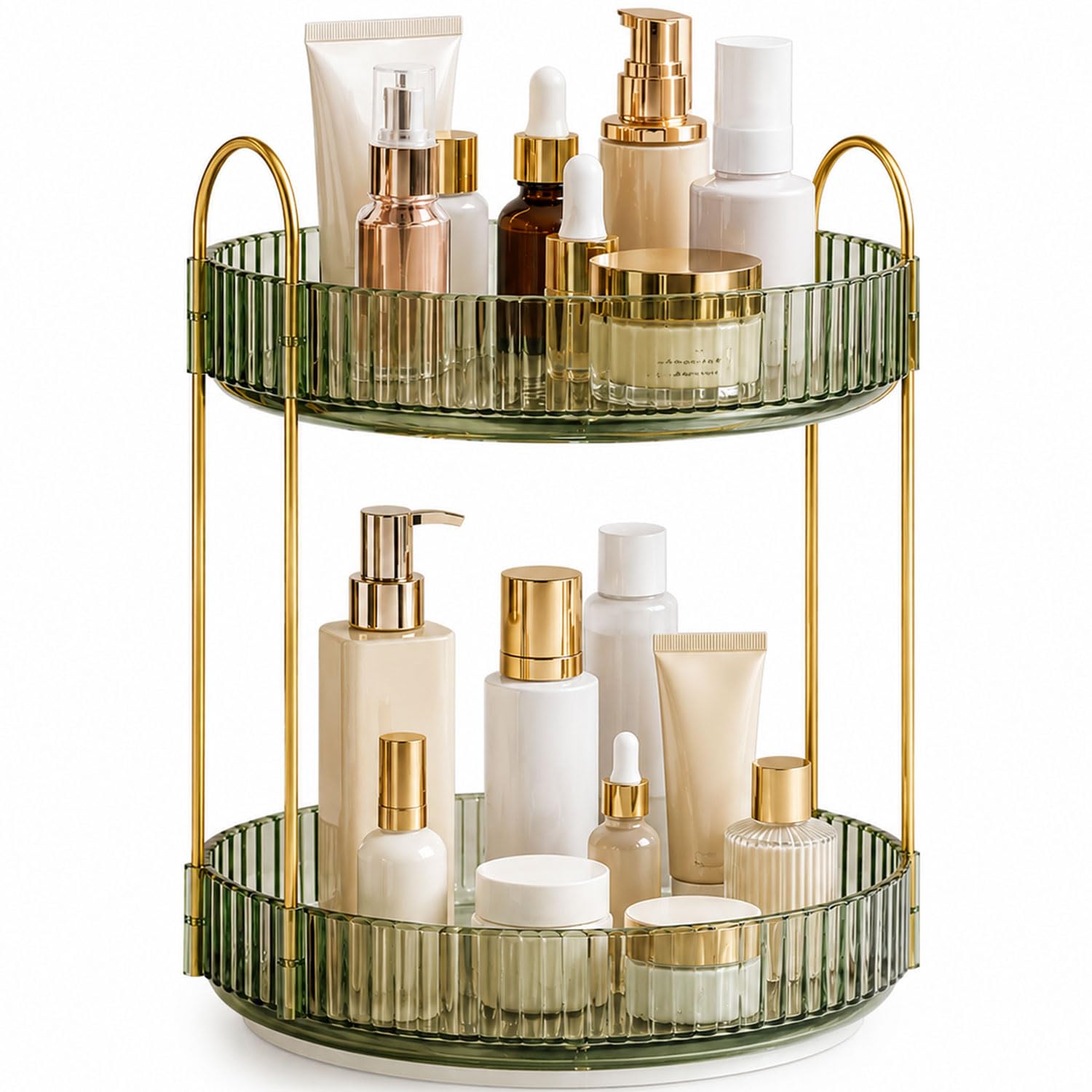 SIGNAMIO Gold 2-Tier 360 Rotating Tray Organizer Vintage Green