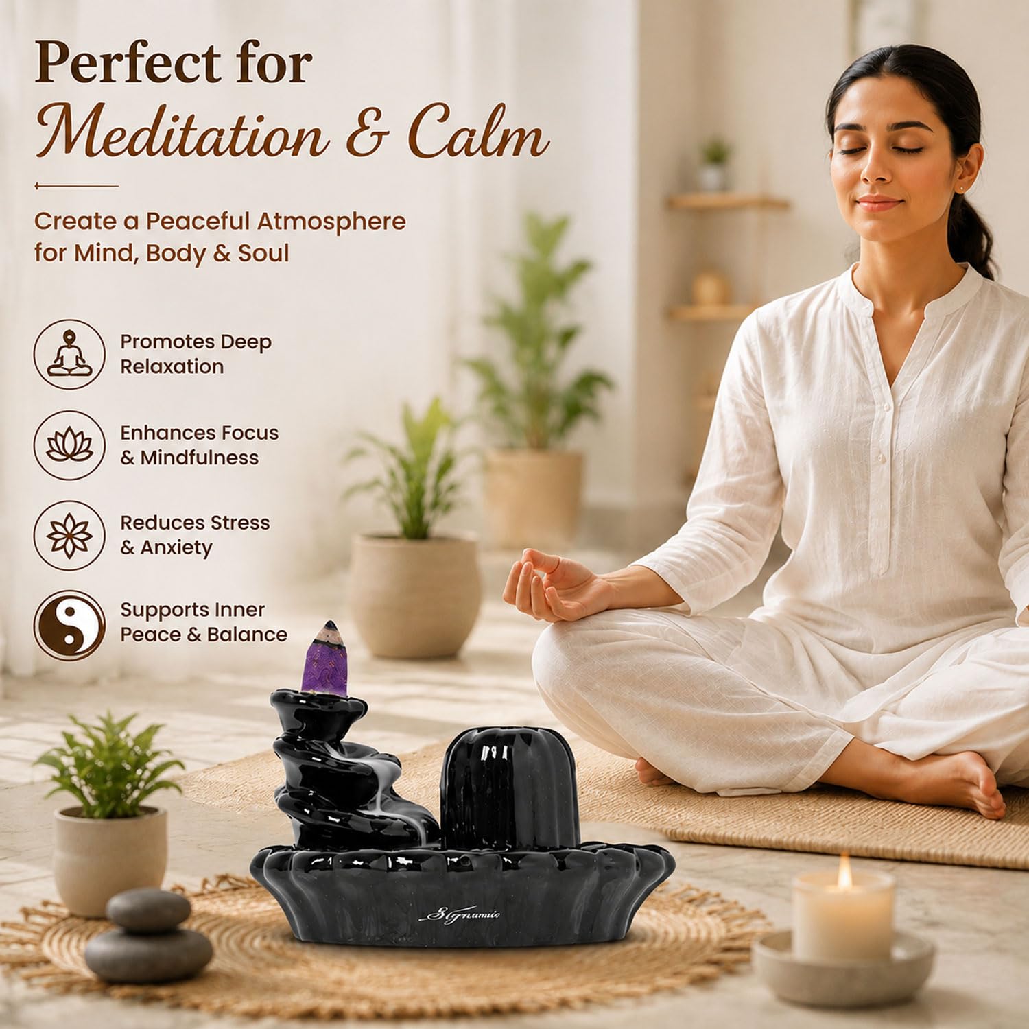 Signamio Aromatic Essence of Ceramic Shivling Shiva Backflow dhoop Smoke Fountain Incense Burner Holder with 30 Cones - Incense Holder for Meditation and Home Decor-MA-17