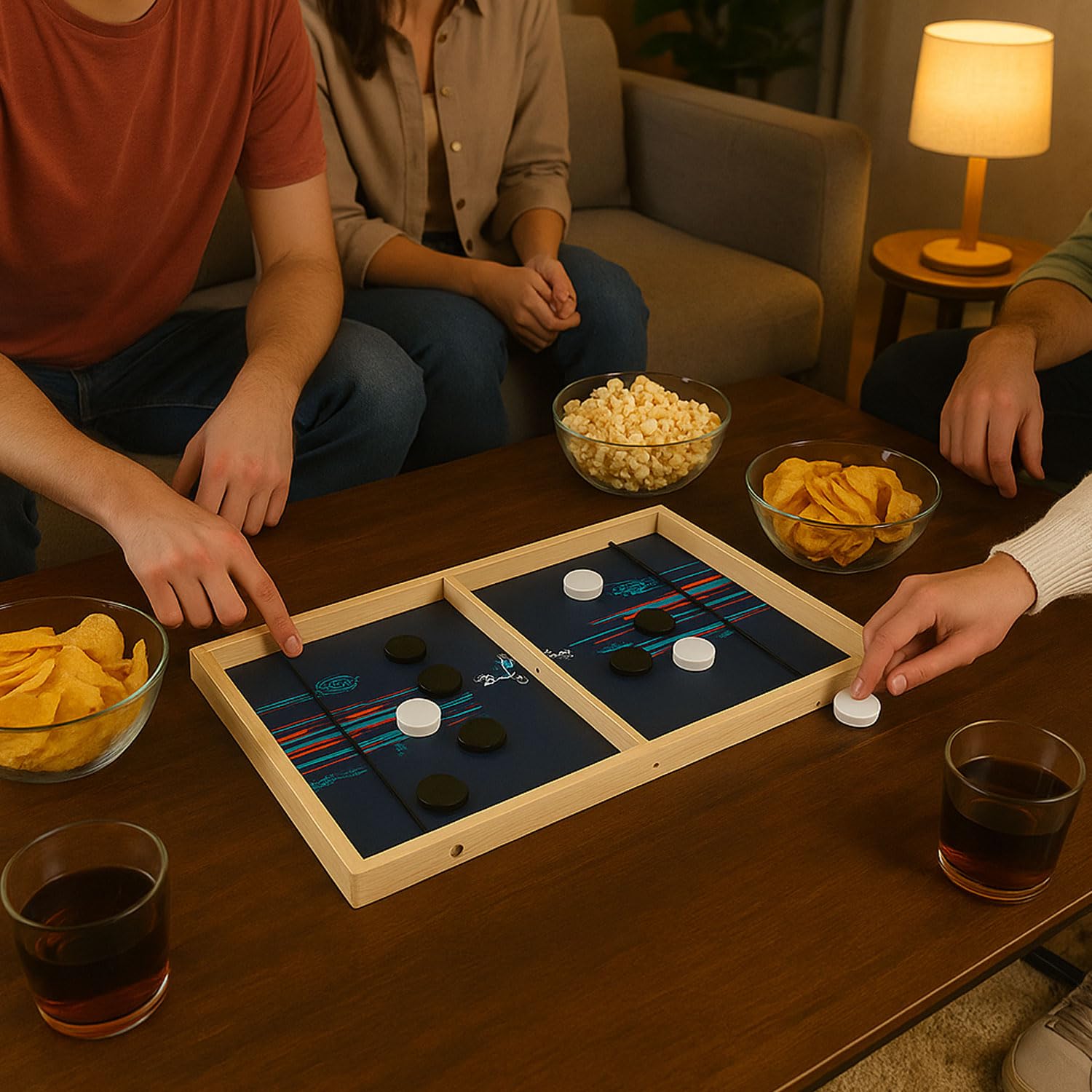 Signamio 3 in 1 String Hockey Board Game - Sling Puck Board Game, Slingo Board Game with Chess and Ludo Features - Classic Play for Family and Friends