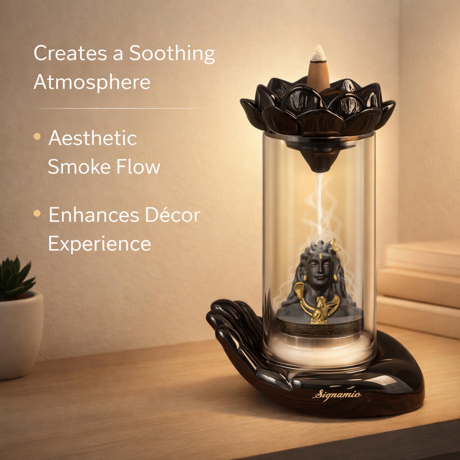 Signamio Adiyogi Shiva Backflow Smoke Fountain - Ceramic Shivling Fountain with 30 Cones, Lord Shiva Idols for Home Decor, Spiritual Mahadev Murti for Meditation and Relaxation.