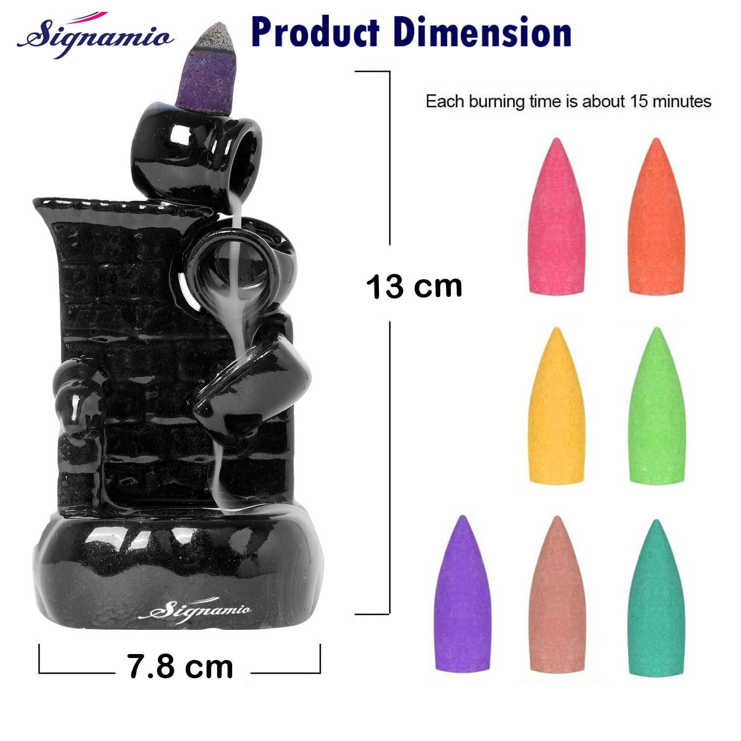 Signamio Ceramic Backflow Incense Fountain - 30 Cones Included for Pooja Meditation, Elegant Backflow Incense Holder, Aesthetic Incense Burner for Decor-DN-25