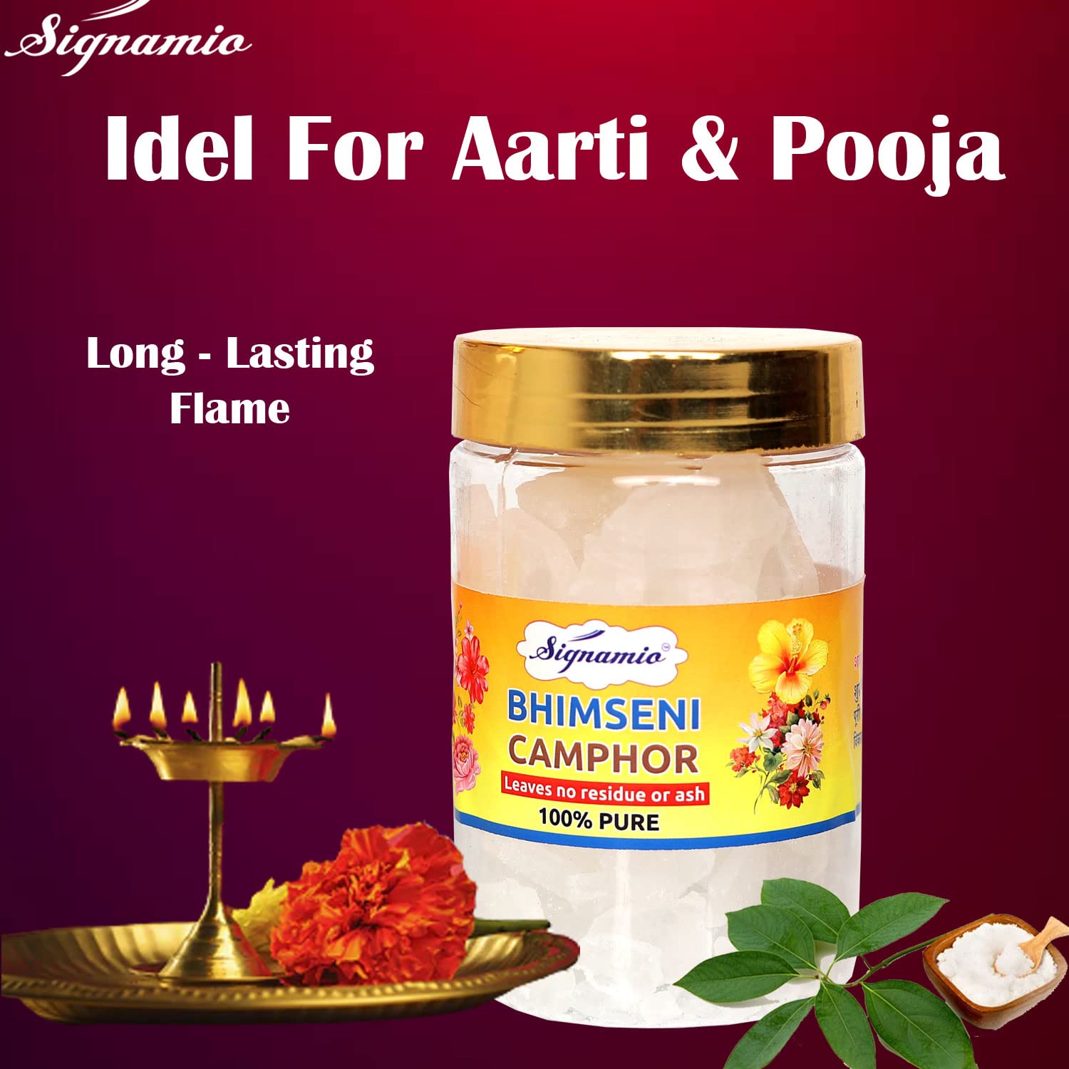 SIGNAMIO® Pure Bhimseni Tablets/Kapur/Bhimseni Camphor Pooja Tablets/Original Bhimseni Karpoor/Low Smoke Kapur for Pooja/Kapoor Tablets (Camphor Tablet Jar, 250 gm X Pack of 1)