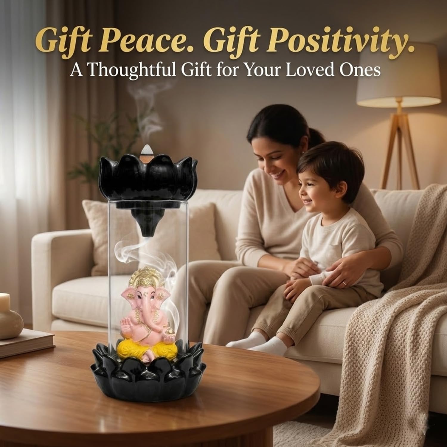 SIGNAMIO Ganesha Backflow Dhoop Smoke Fountain Aromatic Essence Of Ceramic Incense Burner Holder With 30 Cones For Meditation And Home Decor, Yellow