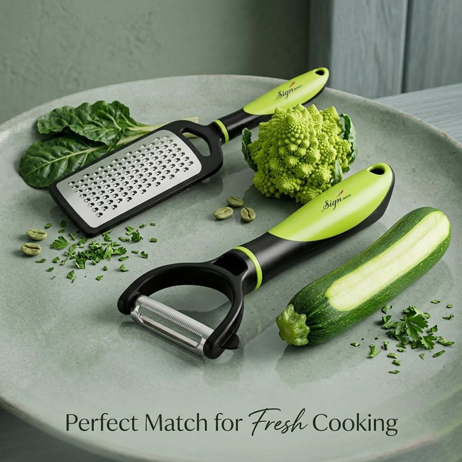 SIGNAMIO® 2 Pcs Set of Peeler and Stainless Steel Kadukas Cheese & Vegetable Grater, Slicer, Ginger Garlic Crusher, Carrot Shredder & Peeler for Kitchen