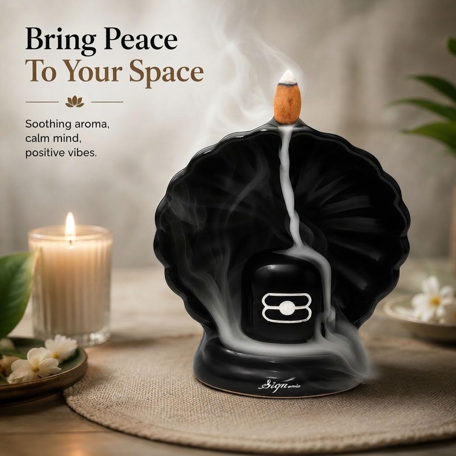 Signamio Aromatic Essence of Ceramic Shivling Shiva Backflow dhoop Smoke Fountain Incense Burner Holder with 30 Cones - Incense Holder for Meditation and Home Decor