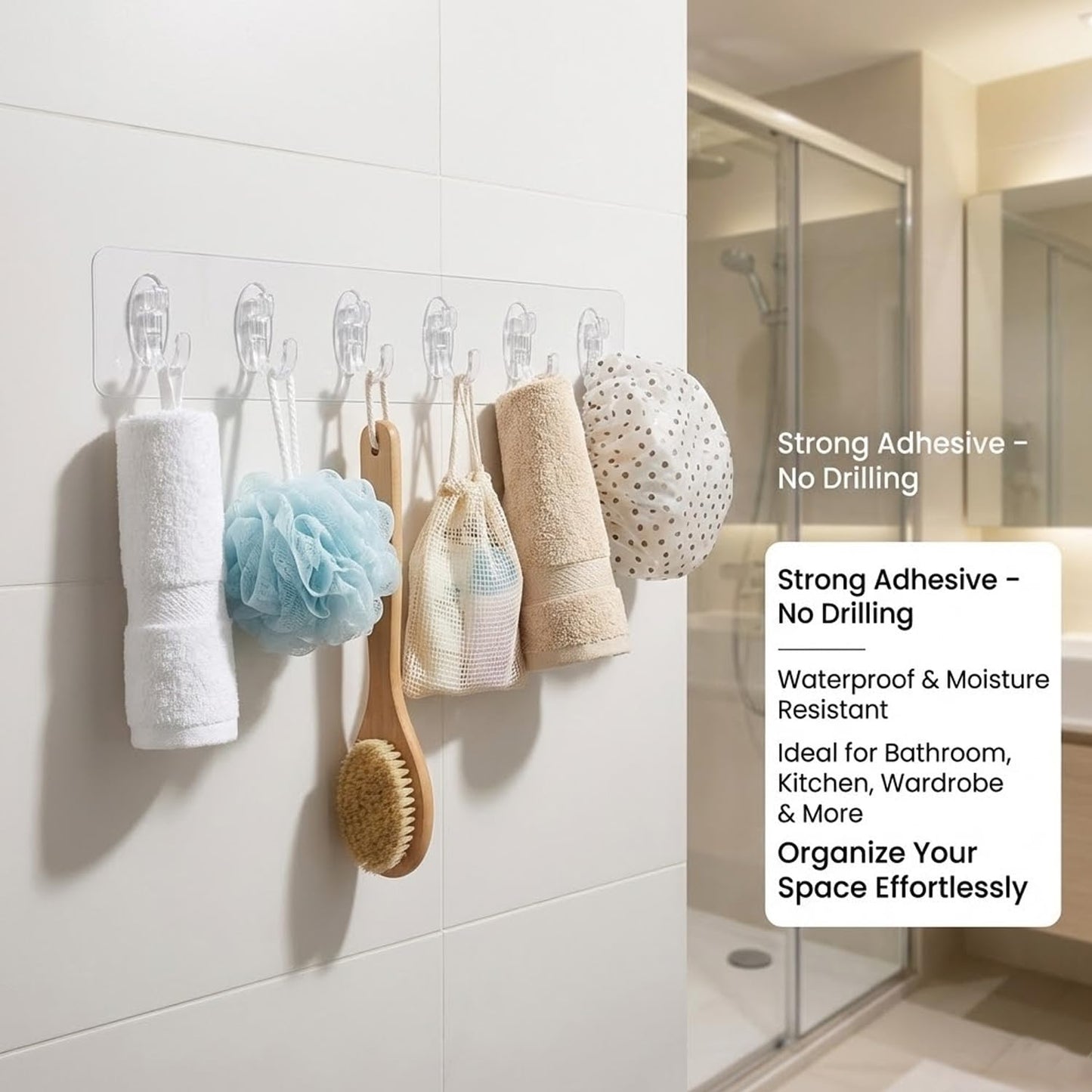 SIGNAMIO 6-in-1 Wall Hooks for Hanging - Heavy Duty Hooks for Wall Heavy Items - Self Adhesive Wall Hook Plate - Sturdy - Ideal for Home and Office