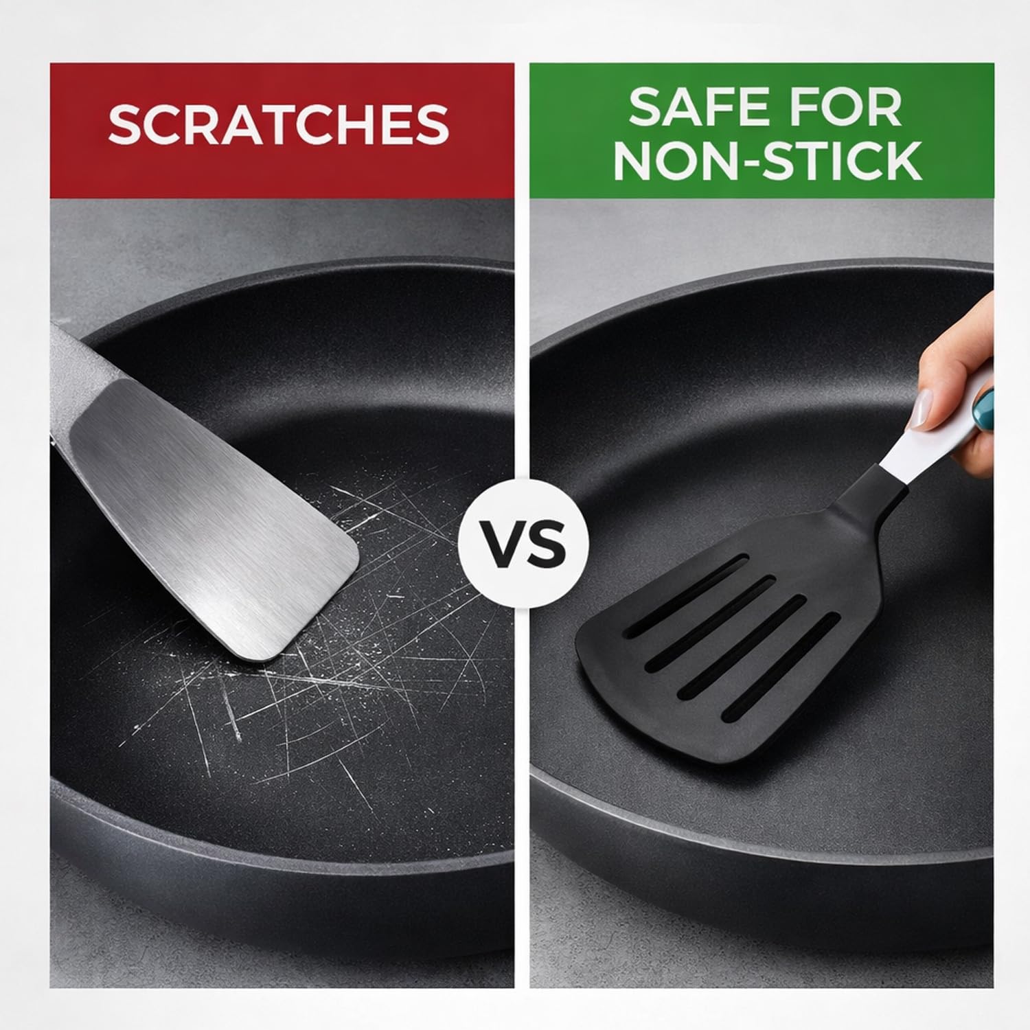 SIGNAMIO® Black Nylon Slotted Turner Spatula for Non Stick Pan - Steel Handle, Ideal for Dosa, Omelet, and Roti Cooking, 30.x 5.CM