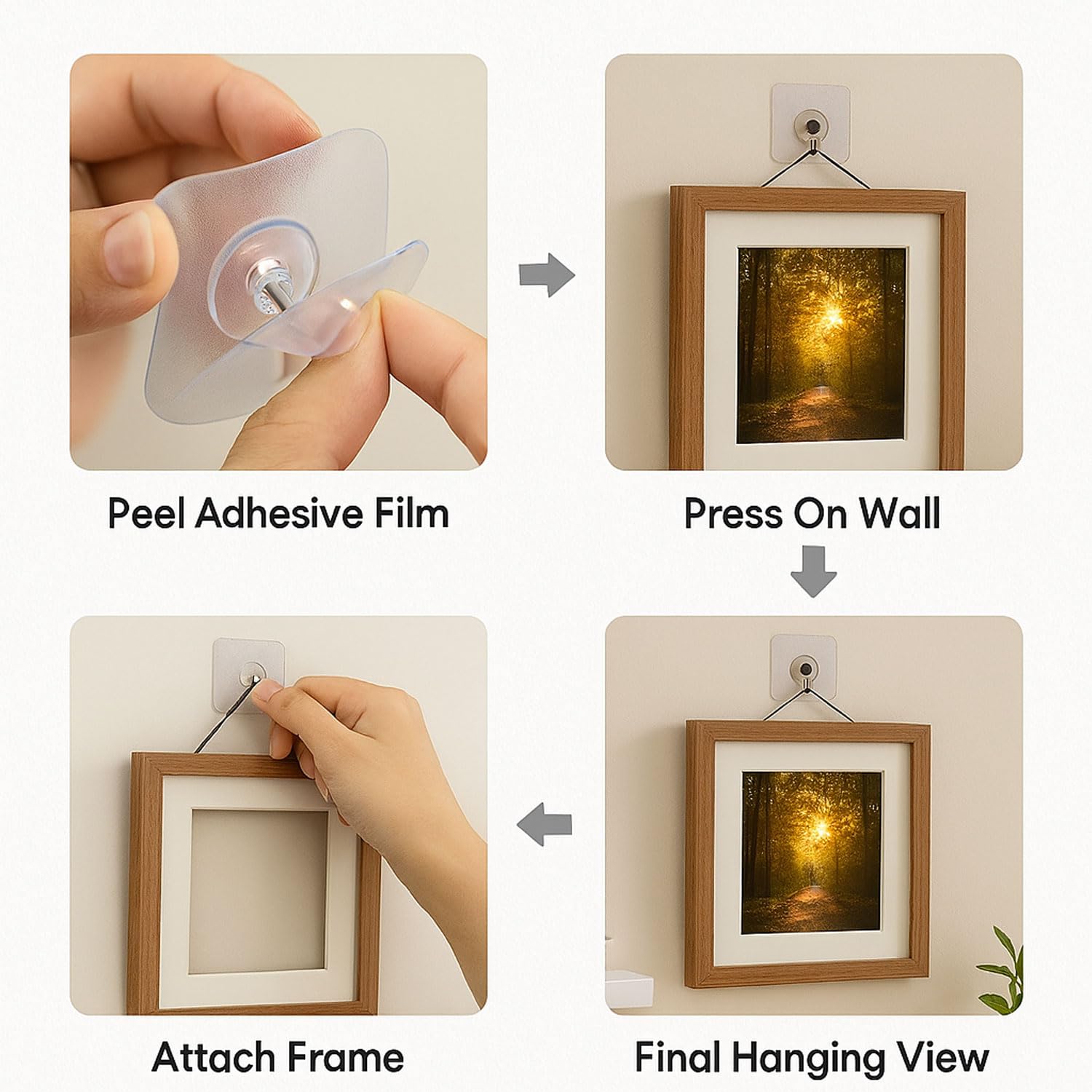 Signamio 10 Pcs Hooks for Wall Heavy Items - Self Adhesive Wall Hook for Photo Frames, Wall Clock, Keys - No-Drill Installation, Easy Nail-Free Mounting, No Damage