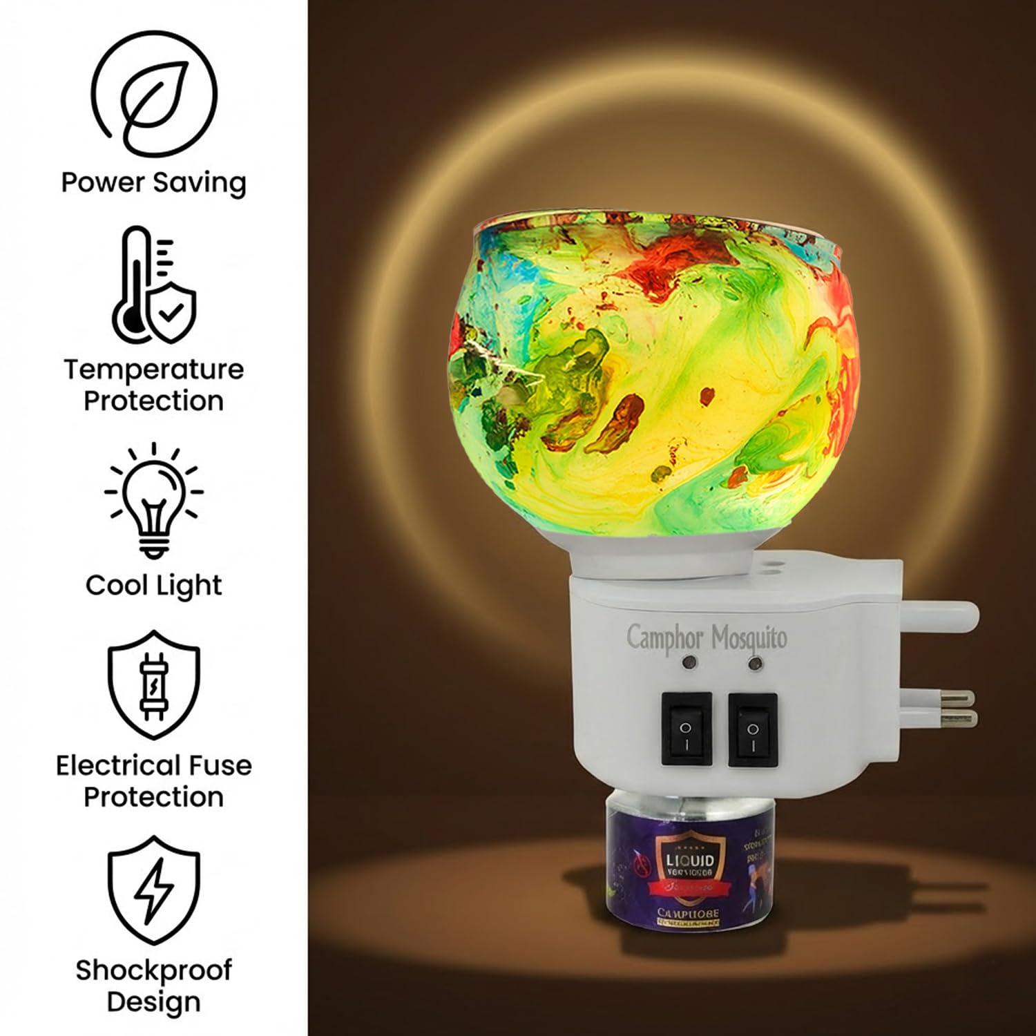 Signamio 3 in 1 Multi-Functional Camphor Diffuser Burner - Kapoor Dani Electrical Camphor with Night Lamp & Mosquito Repellent | Kapoor Dani for Home Fragrance and Ambient Lighting DN-29