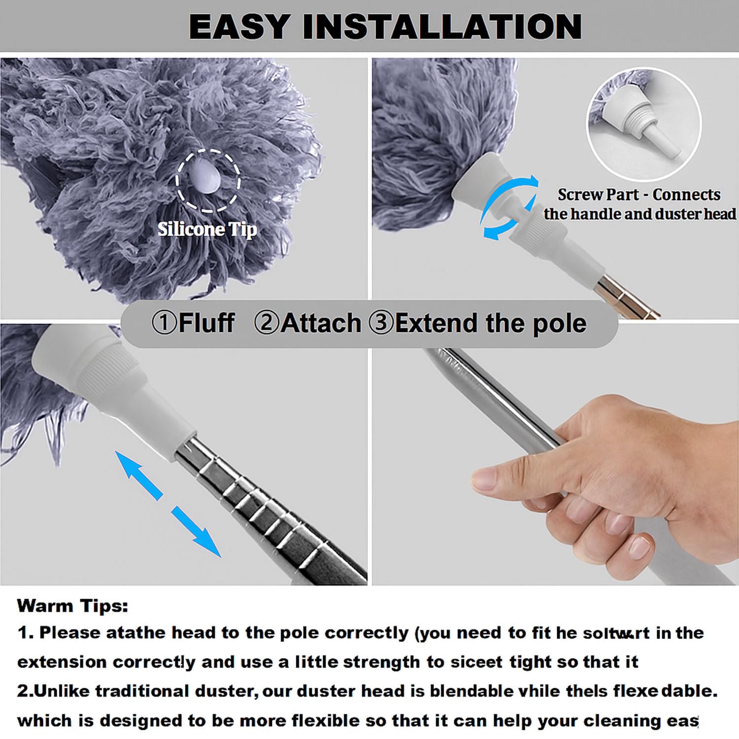 Signamio Cleaning Essentials: Microfiber Fan Cleaner & Wall Cleaning Mop with Long Handle, Expandable Dusting Stick, Extends Up to 100 Inches, Washable for Efficient Dust Removal