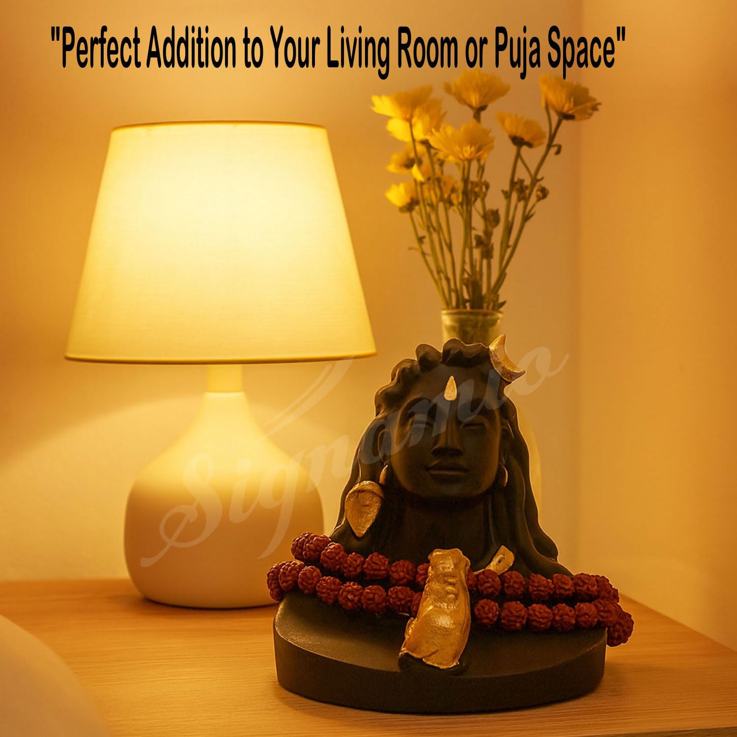 SIGNAMIO® Lord Shiva Idol: Handcrafted Mahadev Murti with Nandi - Perfect Spiritual Car Dashboard Accessory and Gift Item, Featuring ShivJi Adiyogi Statue & Rudraksh Mala-Ideal God Idols for Car Decor