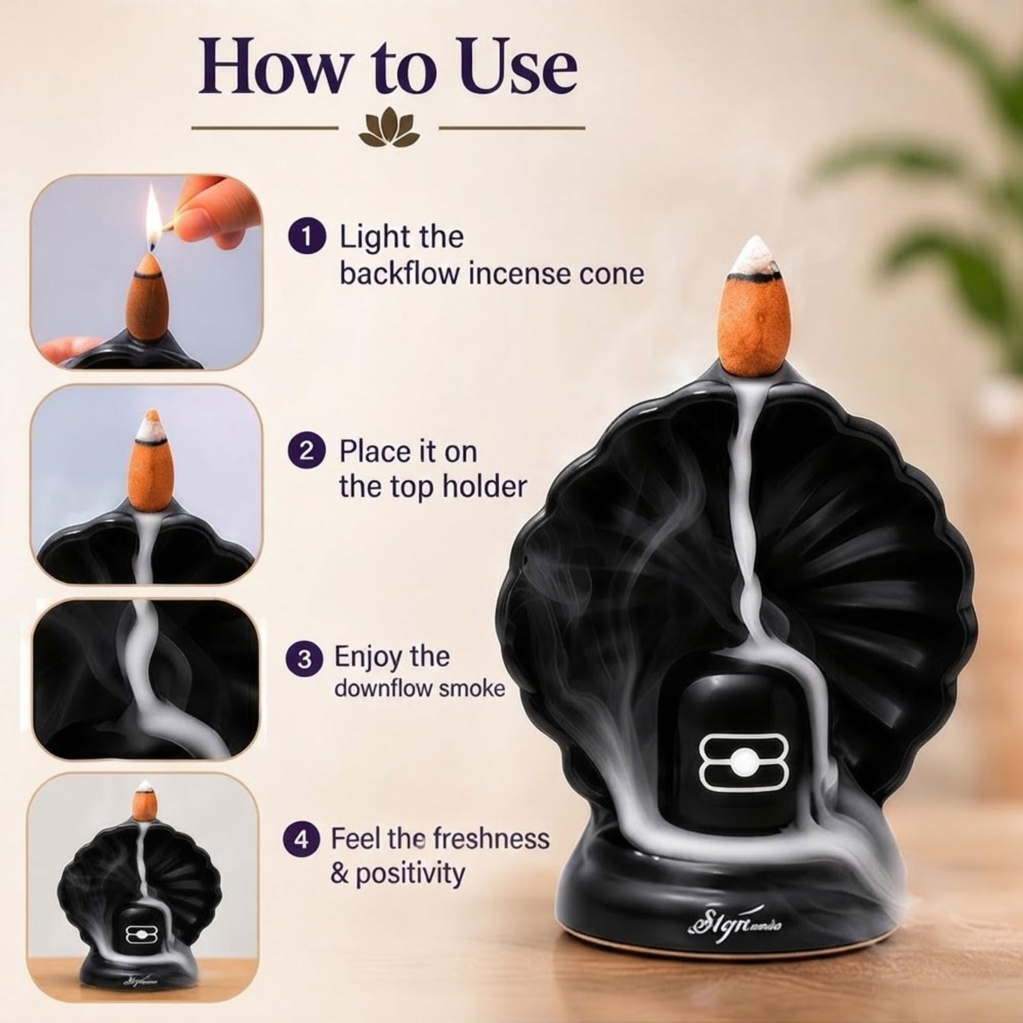Signamio Aromatic Essence of Ceramic Shivling Shiva Backflow dhoop Smoke Fountain Incense Burner Holder with 30 Cones - Incense Holder for Meditation and Home Decor