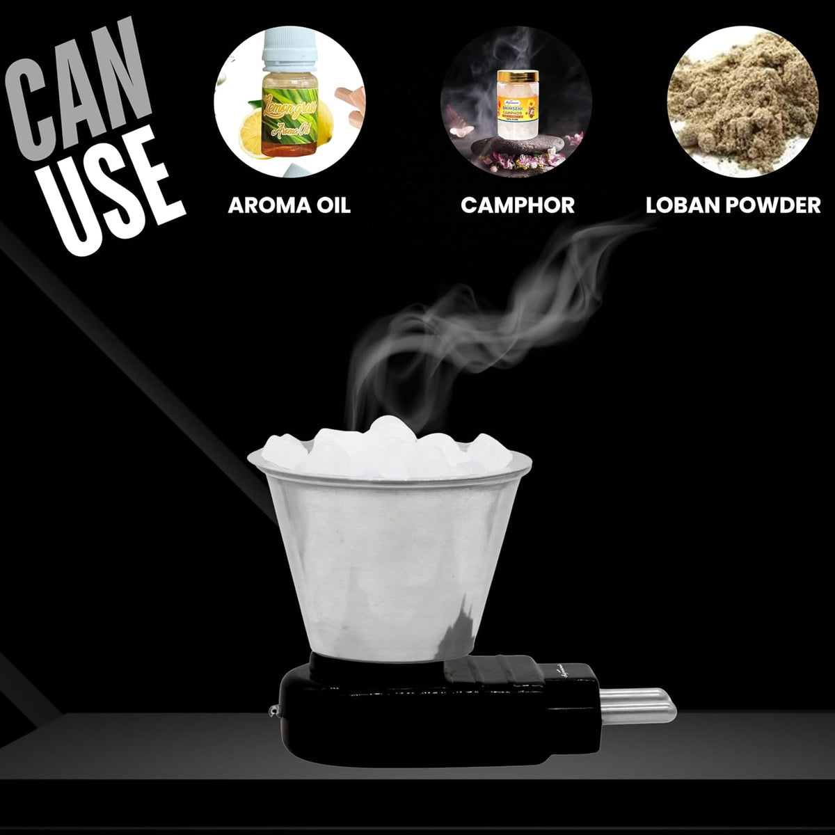 Signamio Camphor Diffuser Burner - 2 pcs Kapoor Dani Electrical Camphor Oil Diffuser, Efficient and Safe for Aromatherapy, Ideal for Home and Office Use-Black