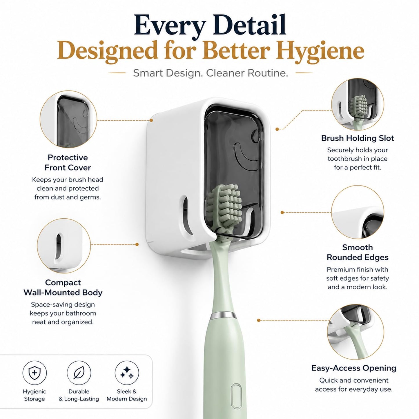 Signamio 4 Pcs Set of Tooth Brush Holder Bathroom, Self Adhesive Toothbrush Holder Wall Mount, Bathroom Organizer & Brush Holder for Bathroom, Toothbrush Holders for Bathroom Wall, Toothbrush Stand