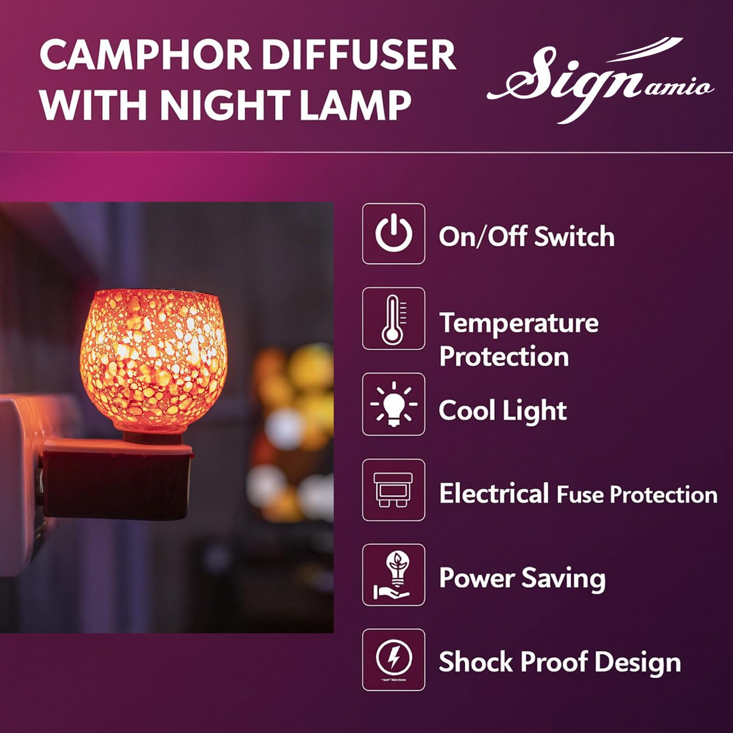 SIGNAMIO Multi Color 2 in 1 Electric Kapoor Dani Burner: Essential Home Fragrance Product & Room Freshener Diffuser with Night Lamp for Pooja Rooms, Aroma, Oil & Camphor Diffuser Capabilities-DN-Red
