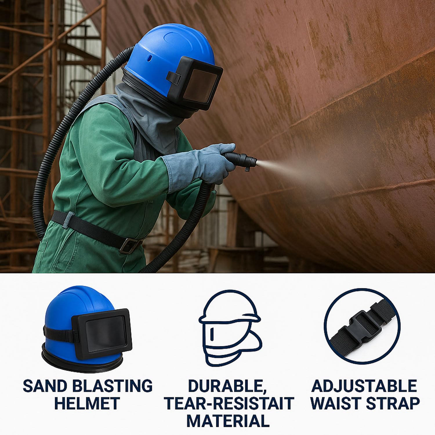 SIGNAMIO® JM Blasting Helmet Blast Cleaning Sand Blasting, Abrasive Blast- 1 Pcs- Blue - DN-1