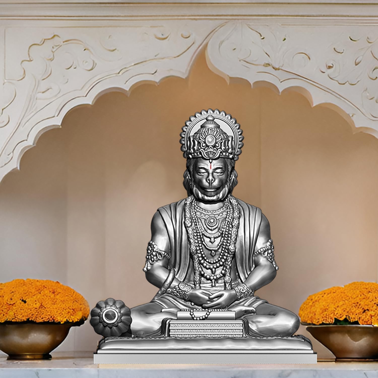 SIGNAMIO® Silver Hanuman Ji Idol Statue for Car Dashboard - Divine Bajrangbali Murti, Perfect Hindu God Gift Item and Home Puja Decoration Ideal Hanuman Murti as Car Dashboard Accessory