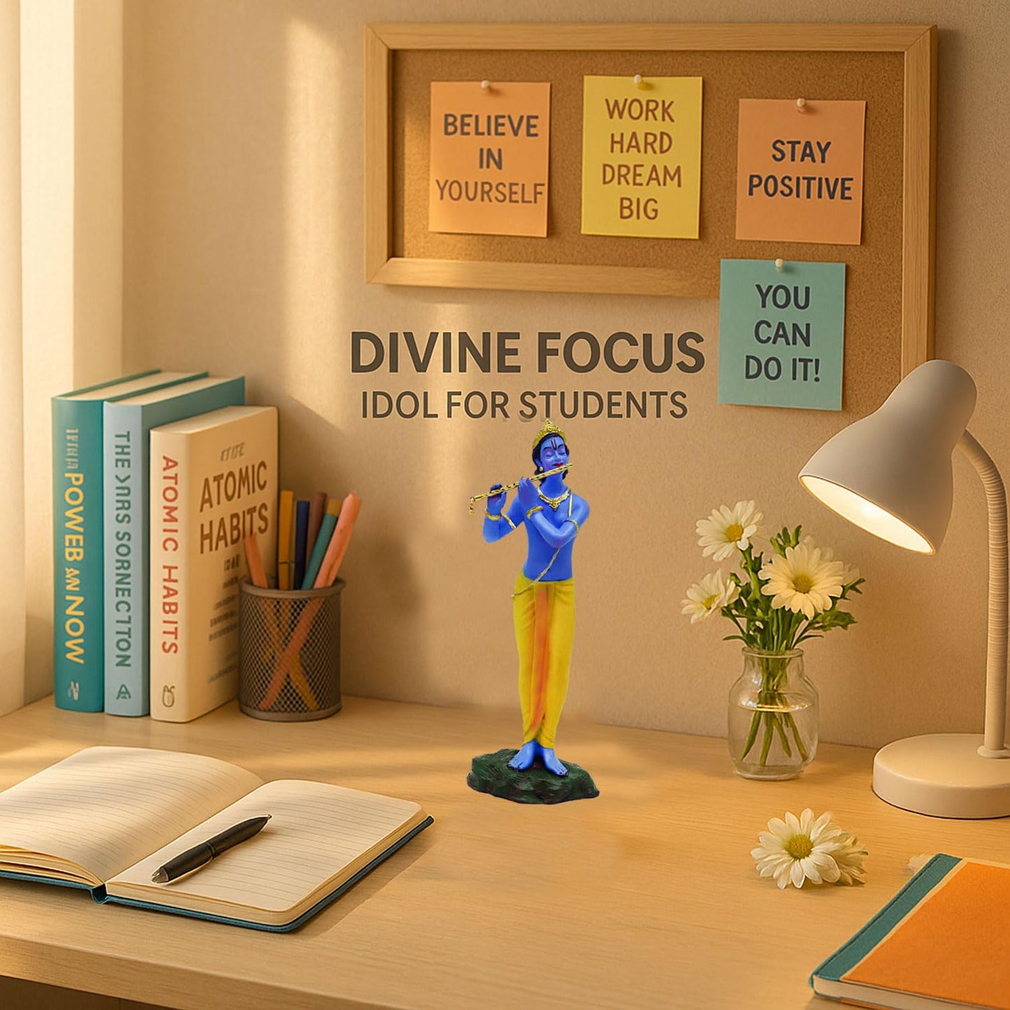 SIGNAMIO Resin Standing Krishna Statue - Elegant Krishna Idol Small for Home Decor - Exquisite Krishna Idol Figurine for Spiritual Decor and Gift, Perfectly Crafted with Fine Details, 8.5 x 6.5 Cm