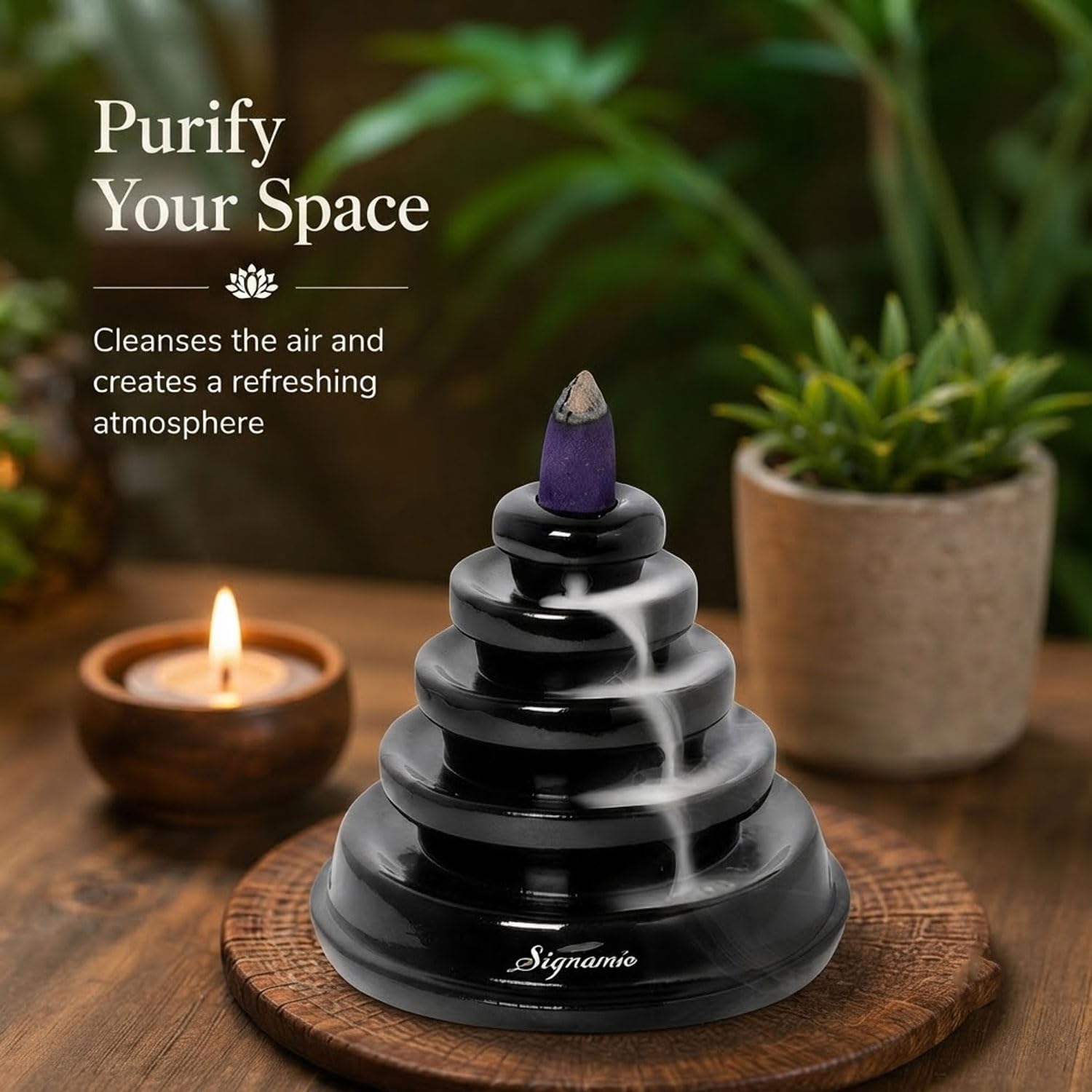 Signamio Ceramic Backflow Incense Fountain - 30 Cones Included for Pooja Meditation, Elegant Backflow Incense Holder, Aesthetic Incense Burner for Decor-DN-16