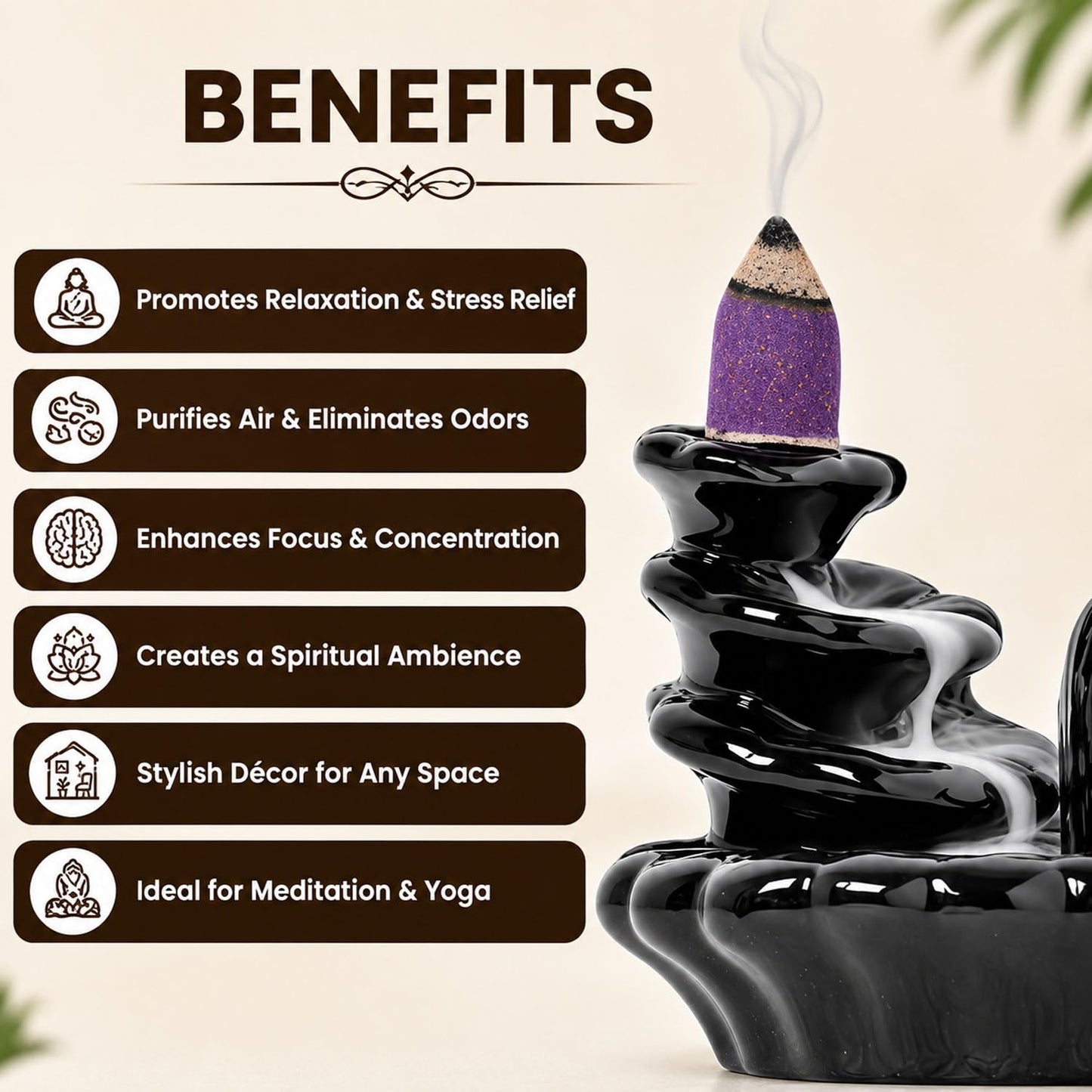 Signamio Aromatic Essence of Ceramic Shivling Shiva Backflow dhoop Smoke Fountain Incense Burner Holder with 30 Cones - Incense Holder for Meditation and Home Decor-MA-17