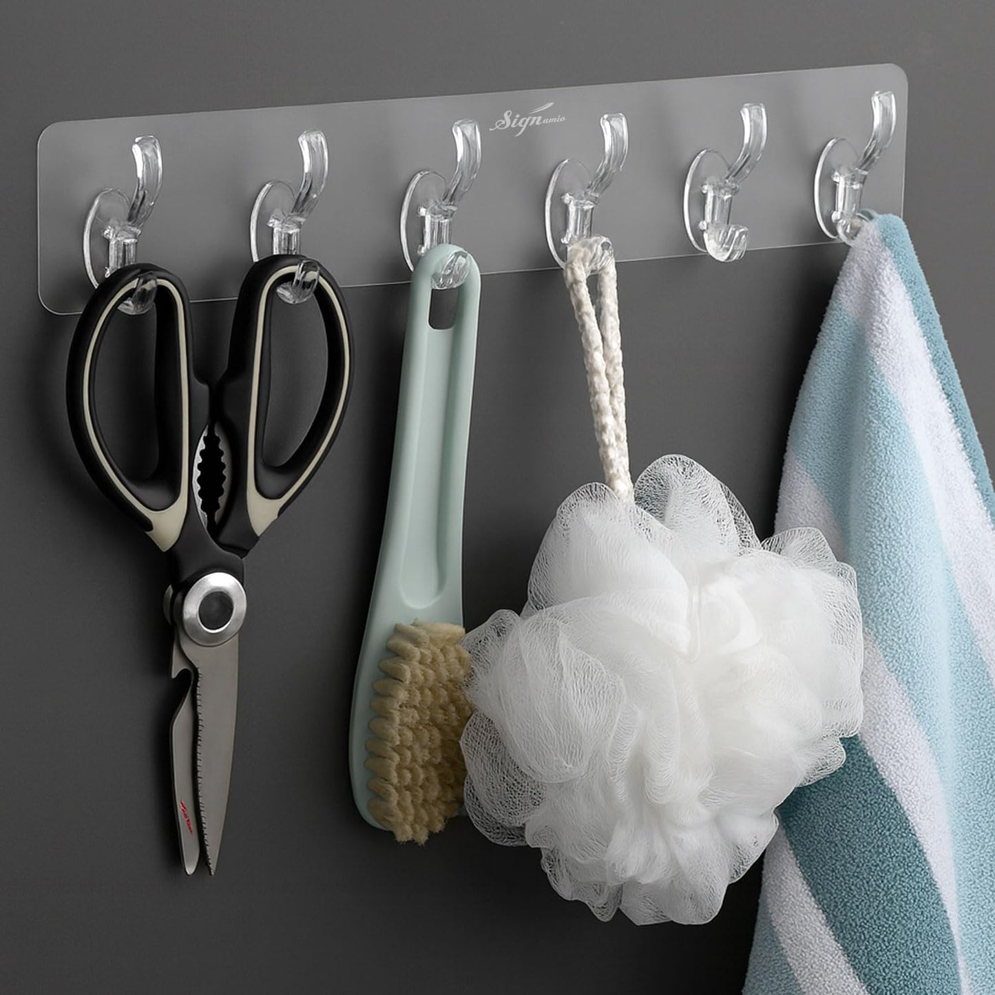 SIGNAMIO 6-in-1 Wall Hooks for Hanging - Heavy Duty Hooks for Wall Heavy Items - Self Adhesive Wall Hook Plate - Sturdy - Ideal for Home and Office