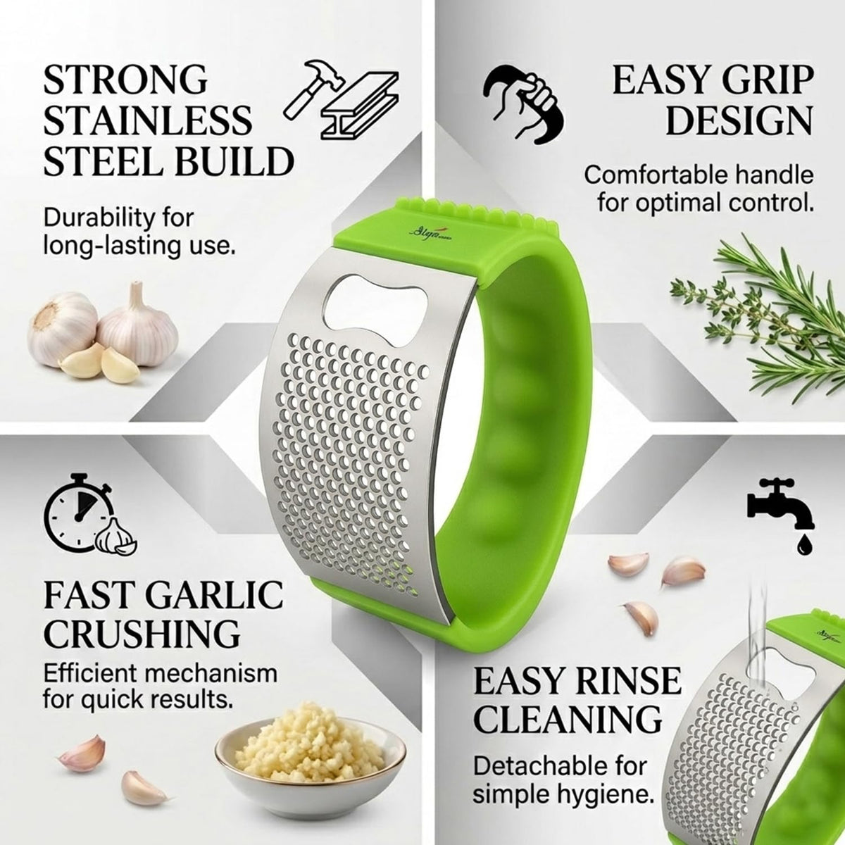 Signamio Garlic Peeler Tool - Versatile Garlic Crusher Mini Hand Press Chopper for Effortless Garlic Preparation, Durable and Easy to Clean Kitchen Essential - Green