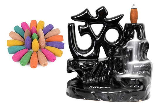 Signamio Aromatic Essence of Ceramic Shiva OM Backflow dhoop Smoke Fountain Incense Burner Holder with 30 Cones - Incense Holder for Meditation and Home Decor