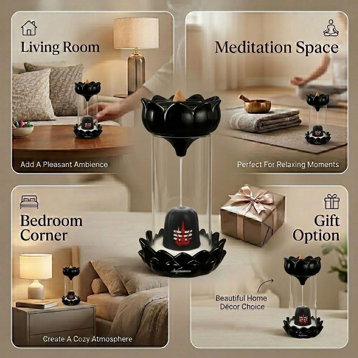 Signamio Aromatic Essence of Ceramic Shivling Backflow dhoop Smoke Fountain Incense Burner Holder with 30 Cones - Lord Shiva Incense Holder for Meditation and Home Décor, Black