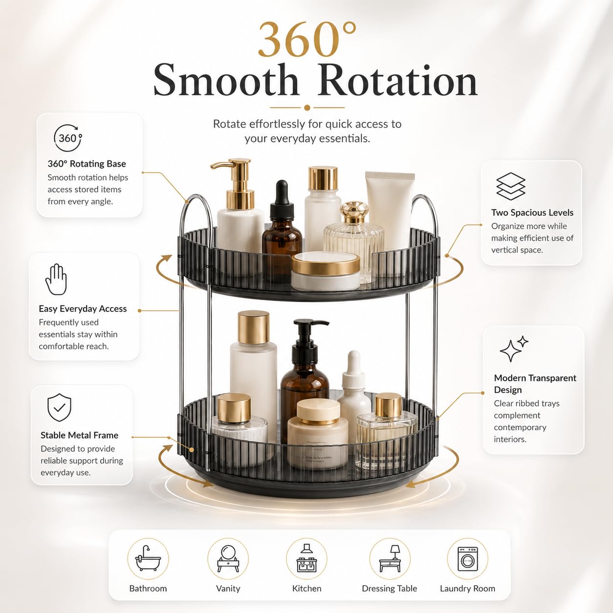 Signamio Silver 2-Tier 360° Rotating Tray Organiser
