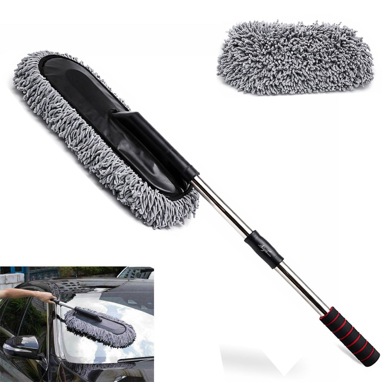 Signamio Car Duster Microfiber Brush Car Cleaning Accessories Compact Soft Non Scratch Fibers for Interior and Exterior Dusting Detailing and Quick Touch Ups - White