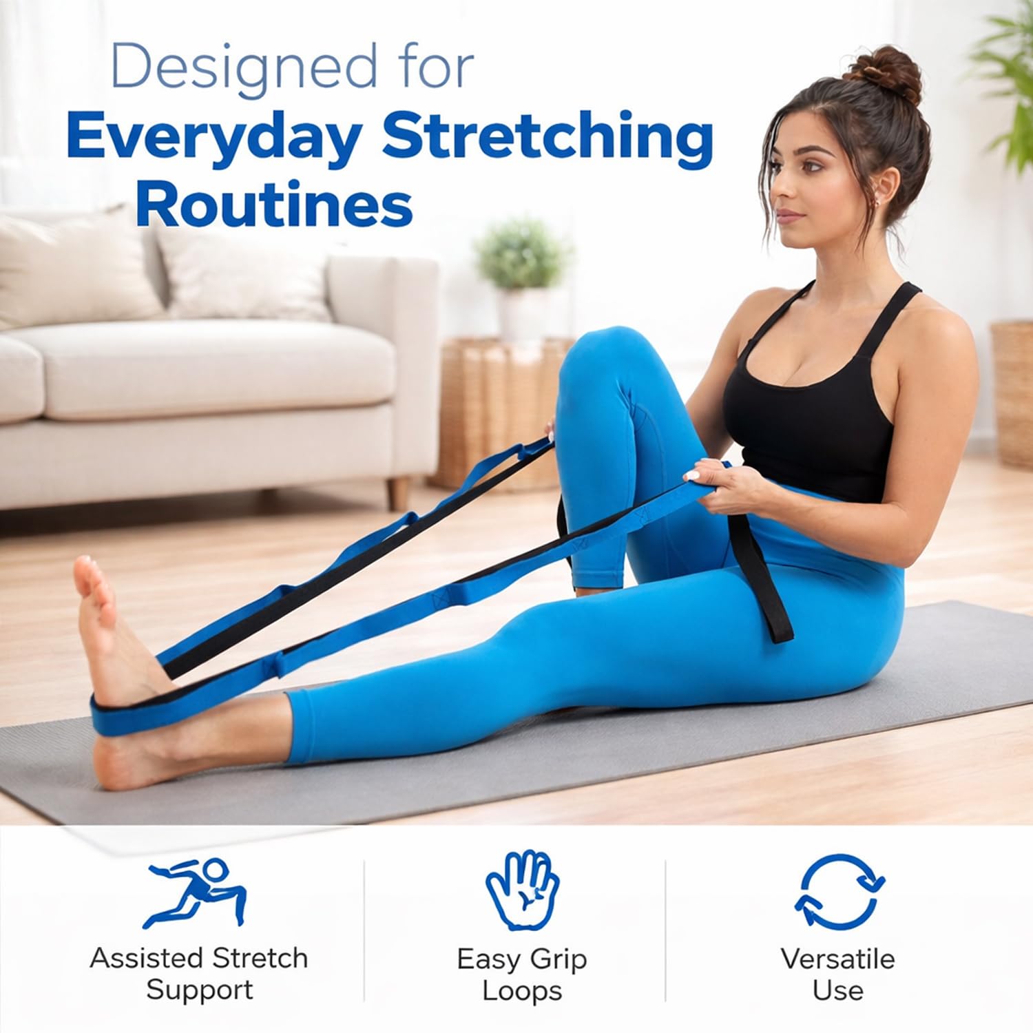 Signamio Yoga Belt for Women - Premium Stretching Belt for Exercise & Hamstring Stretch Strap - Essential Yoga Accessories for Flexibility & Strength Training-8 Loop