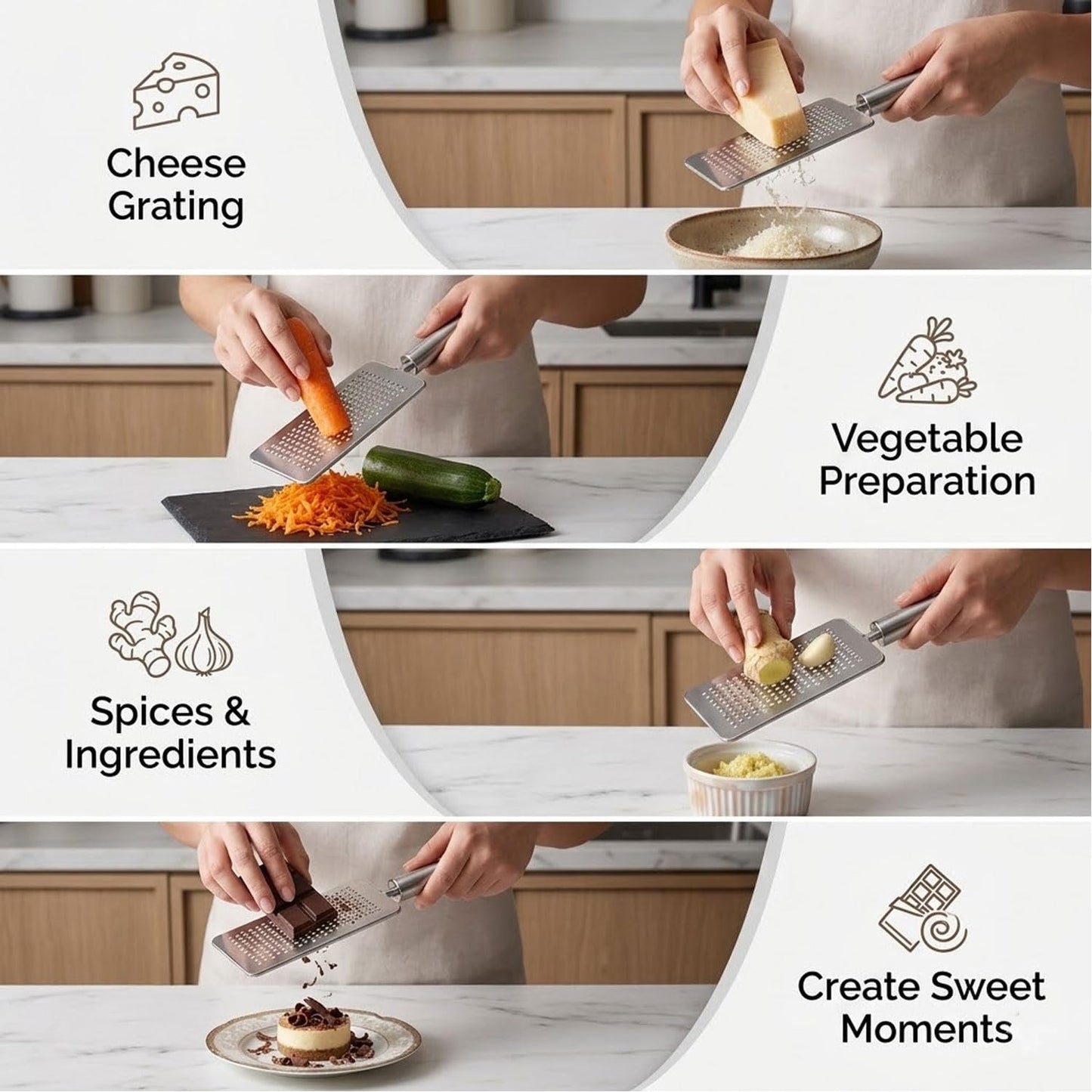 SIGNAMIO® Stainless Steel Kadukas Cheese Grater and Vegetable Shredder for Kitchen, Efficient Ginger Garlic Crusher with Protective Cover, Ideal Carrot and Ginger Slicer - Flat Design