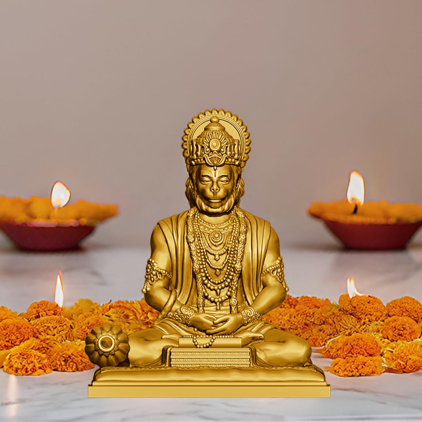 SIGNAMIO® Gold Hanuman Ji Idol Statue for Car Dashboard - Divine Bajrangbali Murti, Perfect Hindu God Gift Item and Home Puja Decoration Ideal Hanuman Murti as Car Dashboard Accessory
