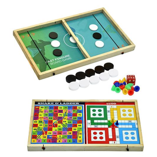 Signamio 3in1 Fastest Finger First String Sling Puck Air Ice Hockey, Ludo, Snake Wooden Board Games Set for Kids 10 Years - DN-1