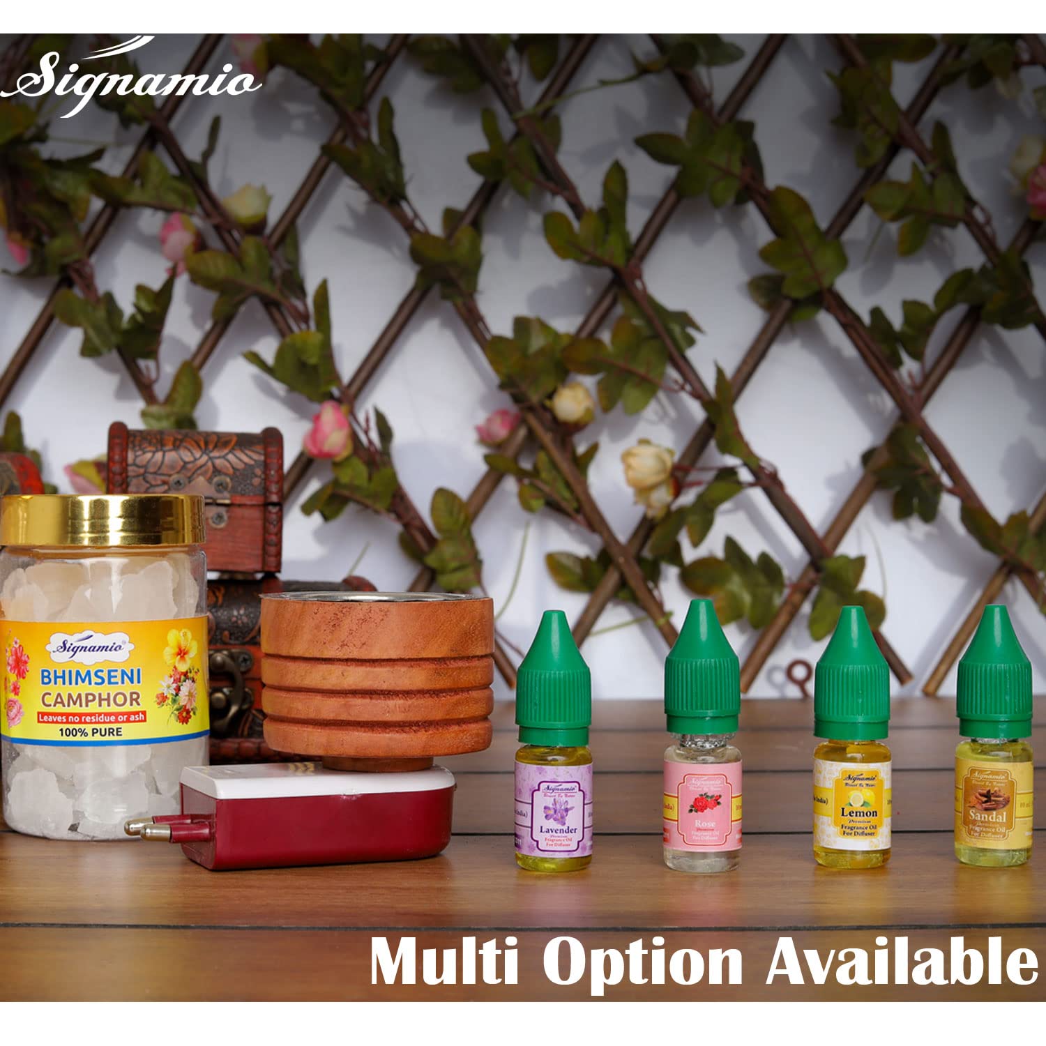 SIGNAMIO® 250gm Bhimseni Camphor with Wooden Kapoor Kapur Dani Karpuram Bakhoor Oud Aroma Oil Diffuser Incense Dhoop Burner Electrical Stand Machine for Home Fragrance
