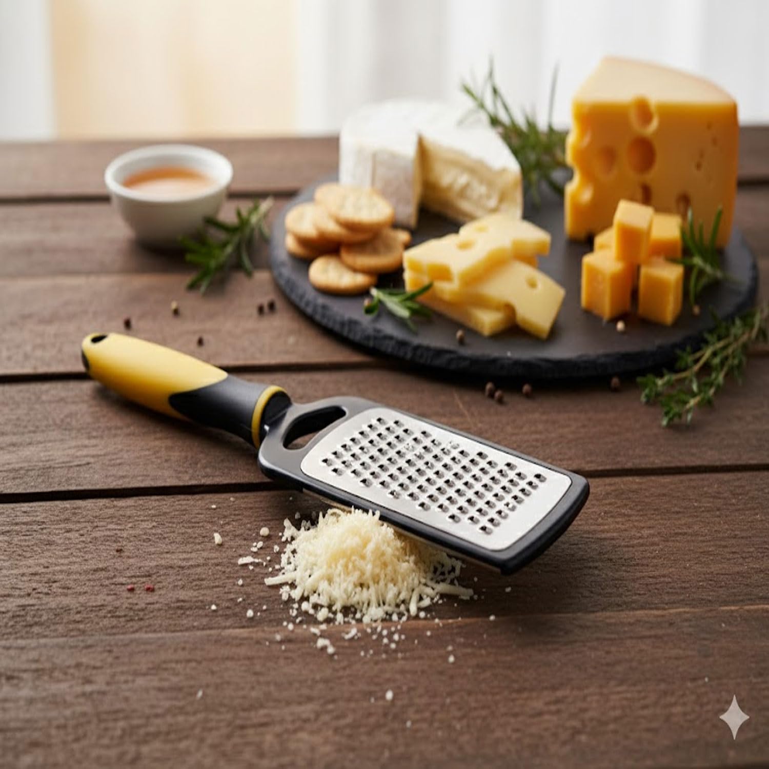 SIGNAMIO® Hand Kadukas Cheese Grater and Vegetable Shredder for Kitchen Stainless Steel Ginger Crusher, Carrot Grater, Garlic Slicer with Protective Cover (Yellow)