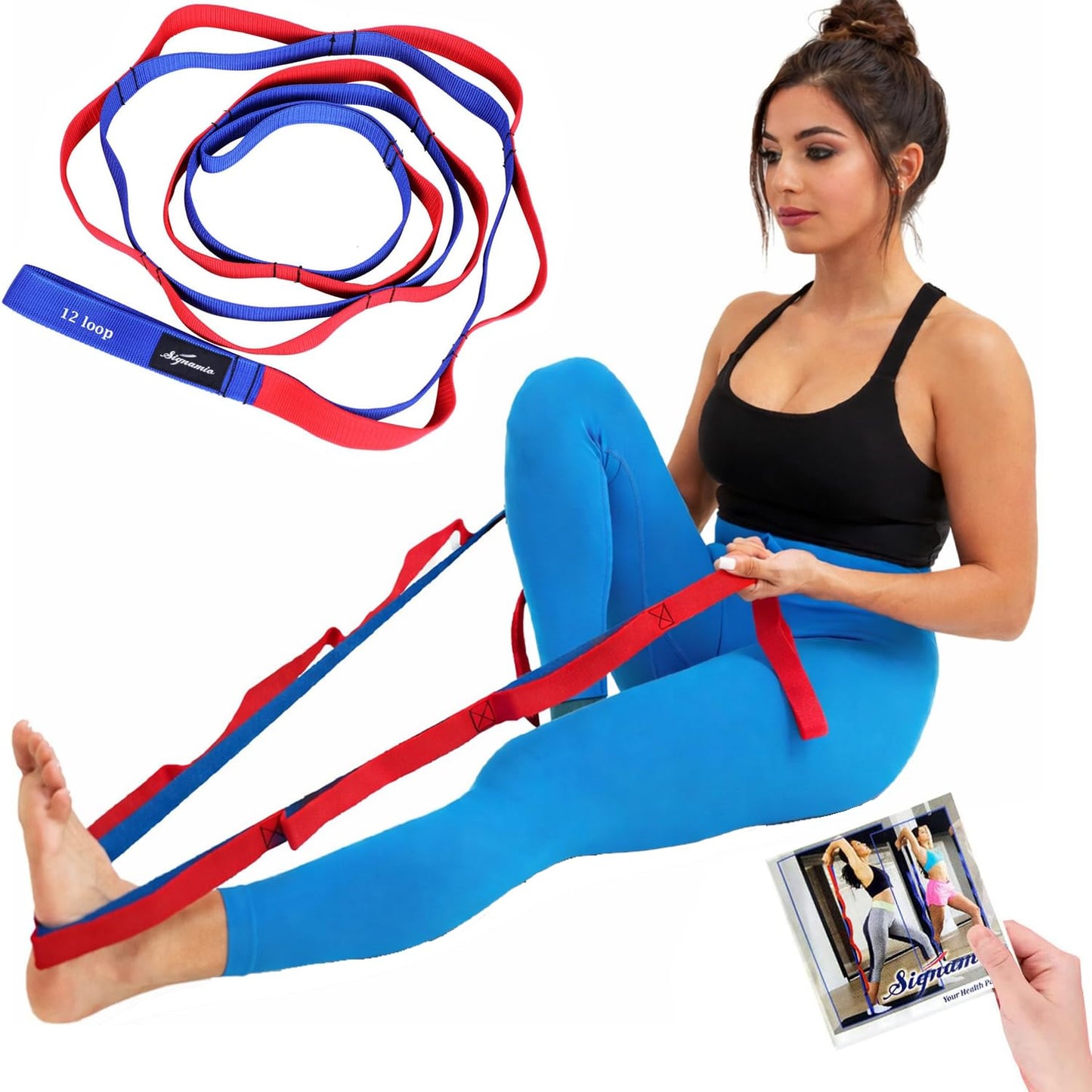 Signamio Yoga Belt for Women - Premium Stretching Belt for Exercise & Hamstring Stretch Strap - Essential Yoga Accessories for Flexibility & Strength Training-8 Loop