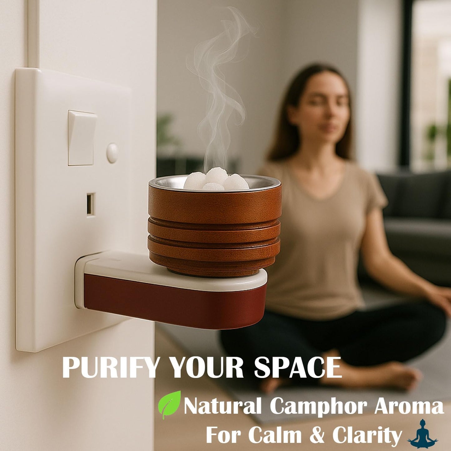 SIGNAMIO® 250gm Bhimseni Camphor with Wooden Kapoor Kapur Dani Karpuram Bakhoor Oud Aroma Oil Diffuser Incense Dhoop Burner Electrical Stand Machine for Home Fragrance