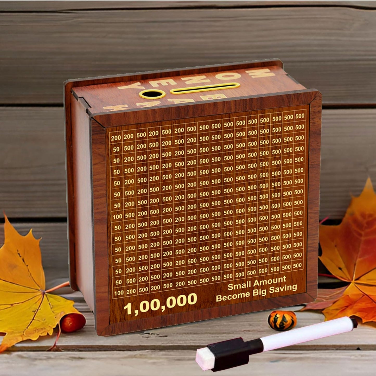 Signamio Wooden Money Saving Box for Adults - House Shaped Piggy Bank 100000, Elegant Money Box for Secure Savings and Home Decor, Durable Wooden Material
