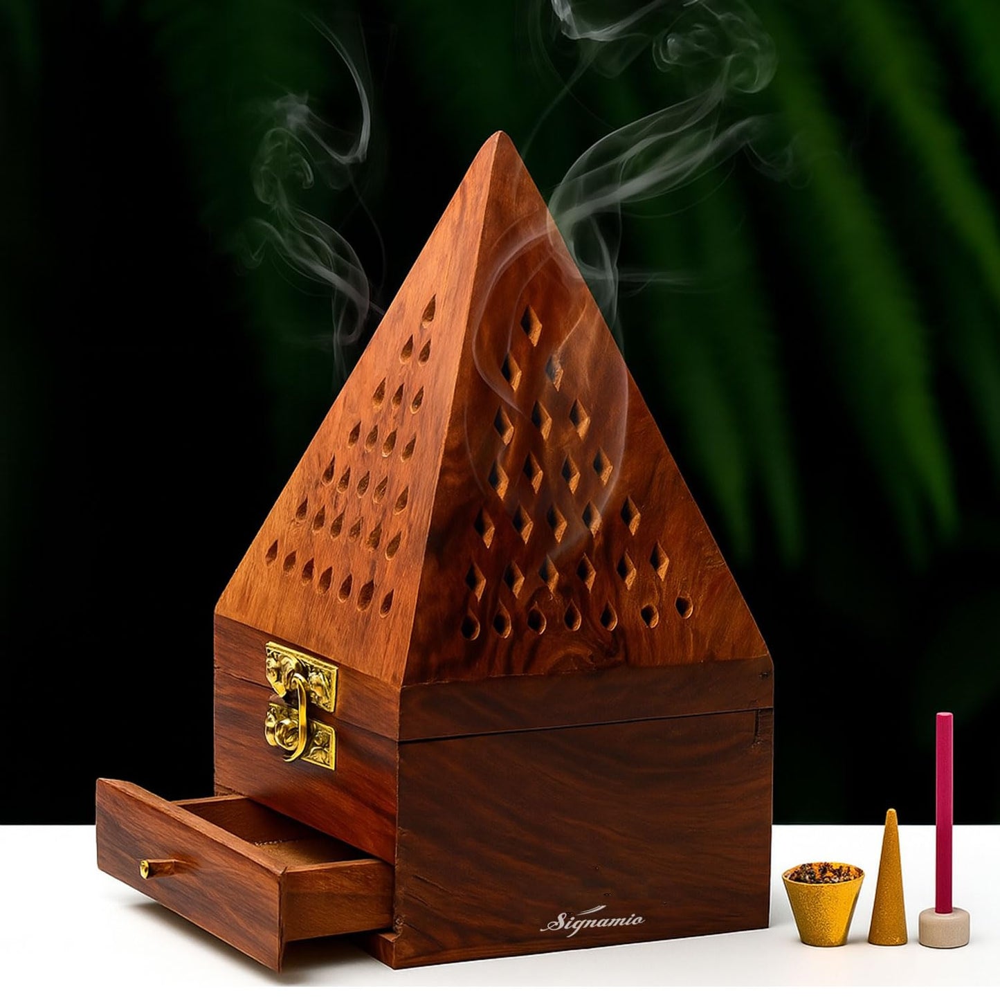 Signamio Wooden Dhoop Holder Stand - Elegant Bakhoor Burner & Loban Burner, Versatile Dhoop Stand for Incense, Crafted for Home Decor, Ideal for Meditation & Aromatherapy Sessions-DN-1