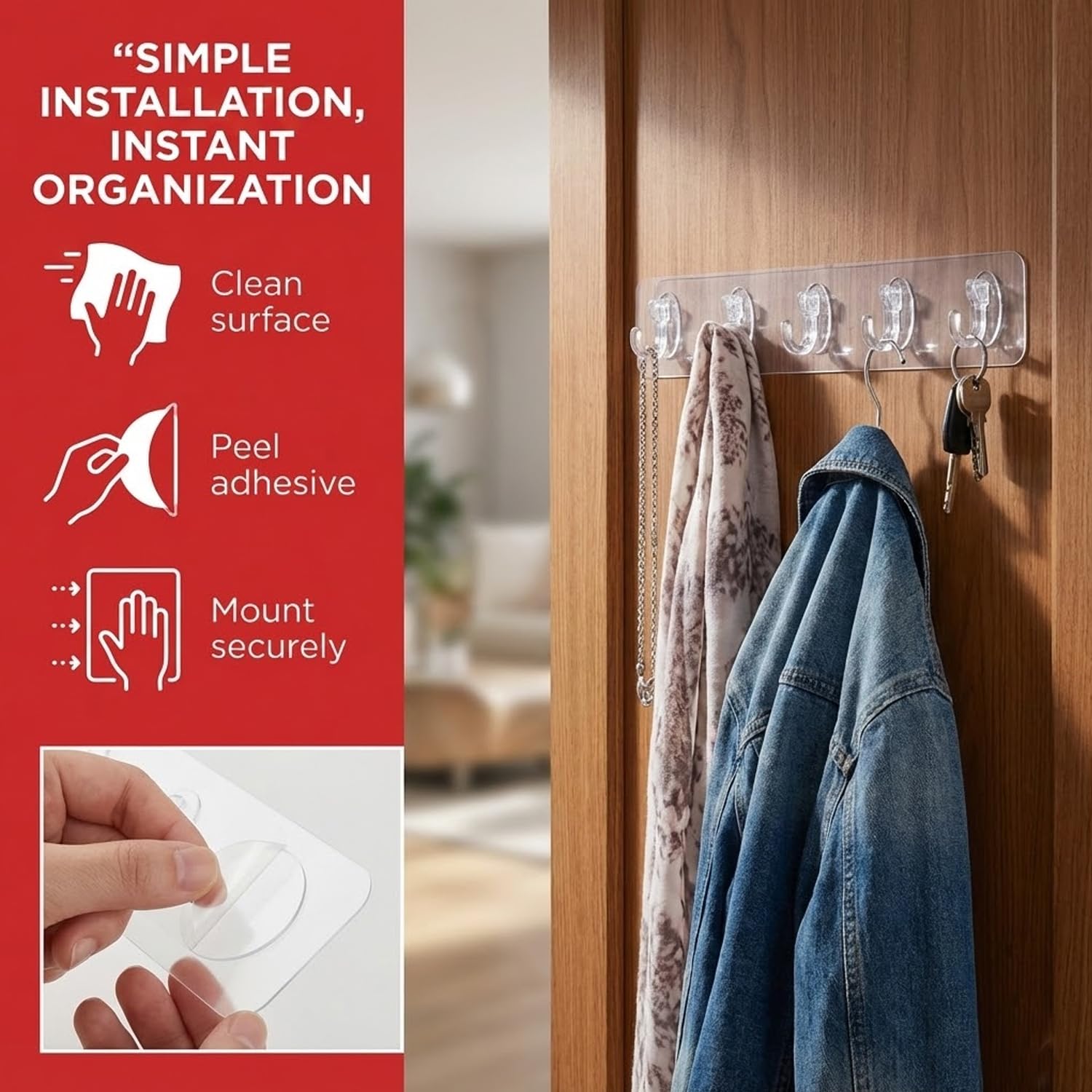 SIGNAMIO 6-in-1 Wall Hooks for Hanging - Heavy Duty Hooks for Wall Heavy Items - Self Adhesive Wall Hook Plate - Sturdy - Ideal for Home and Office