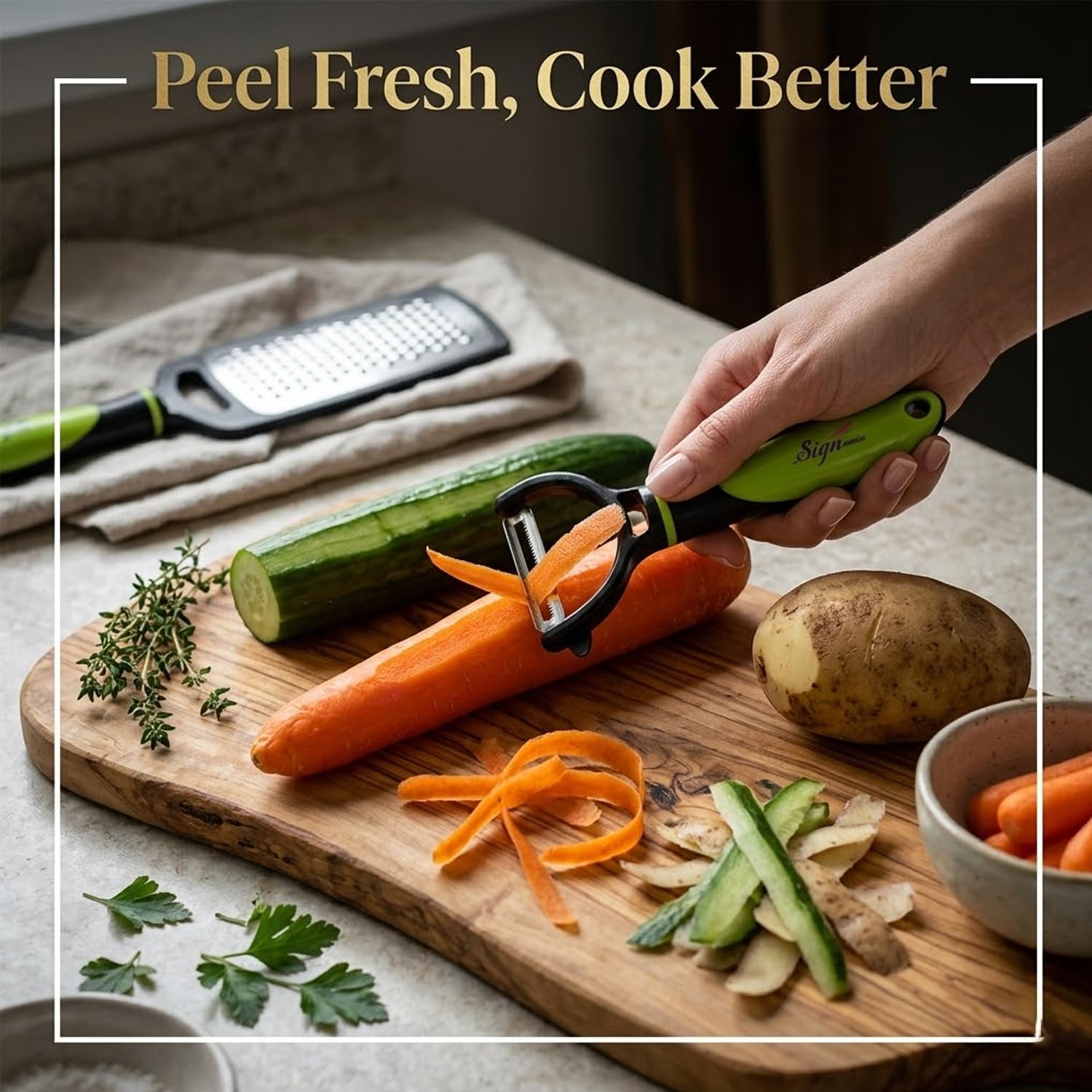 SIGNAMIO® 2 Pcs Set of Peeler and Stainless Steel Kadukas Cheese & Vegetable Grater, Slicer, Ginger Garlic Crusher, Carrot Shredder & Peeler for Kitchen