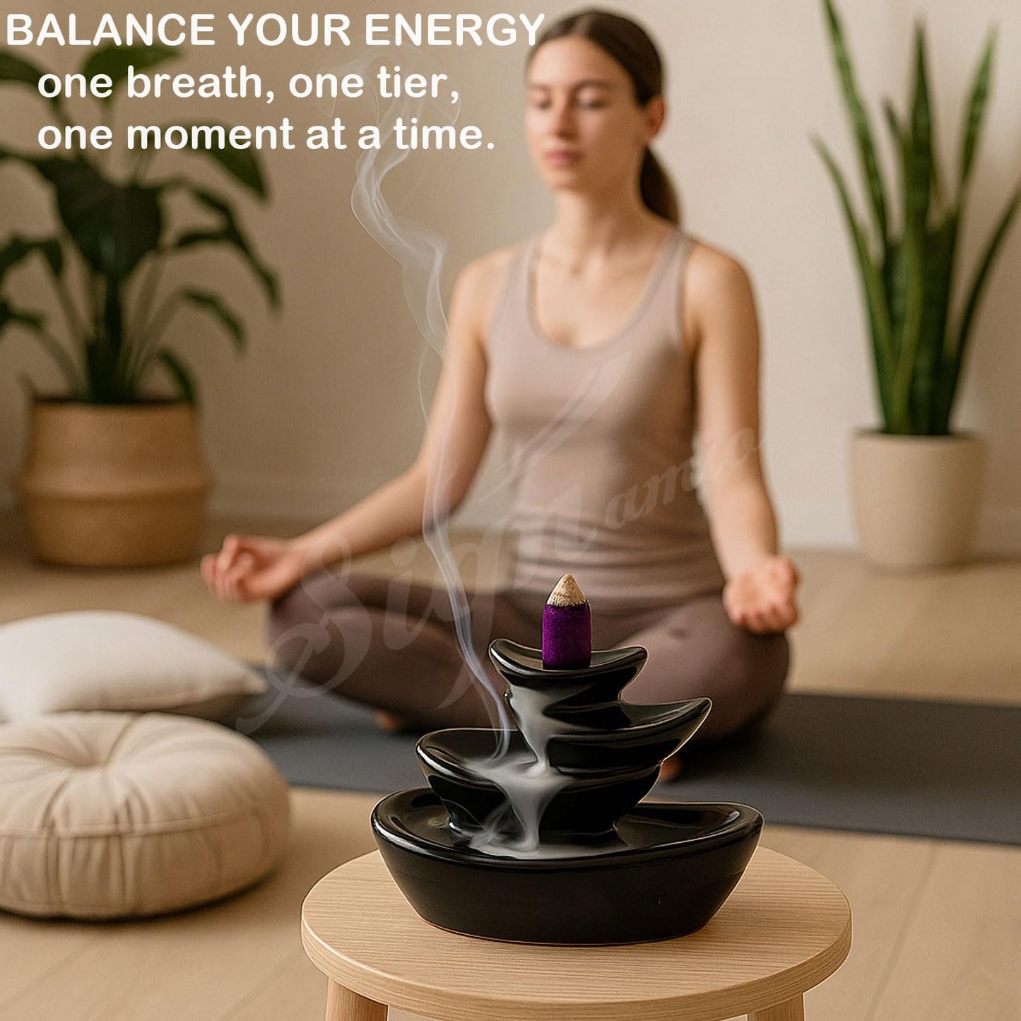 Signamio Ceramic Backflow Incense Fountain - 30 Cones Included for Pooja Meditation, Elegant Backflow Incense Holder, Aesthetic Incense Burner for Decor-DN-15