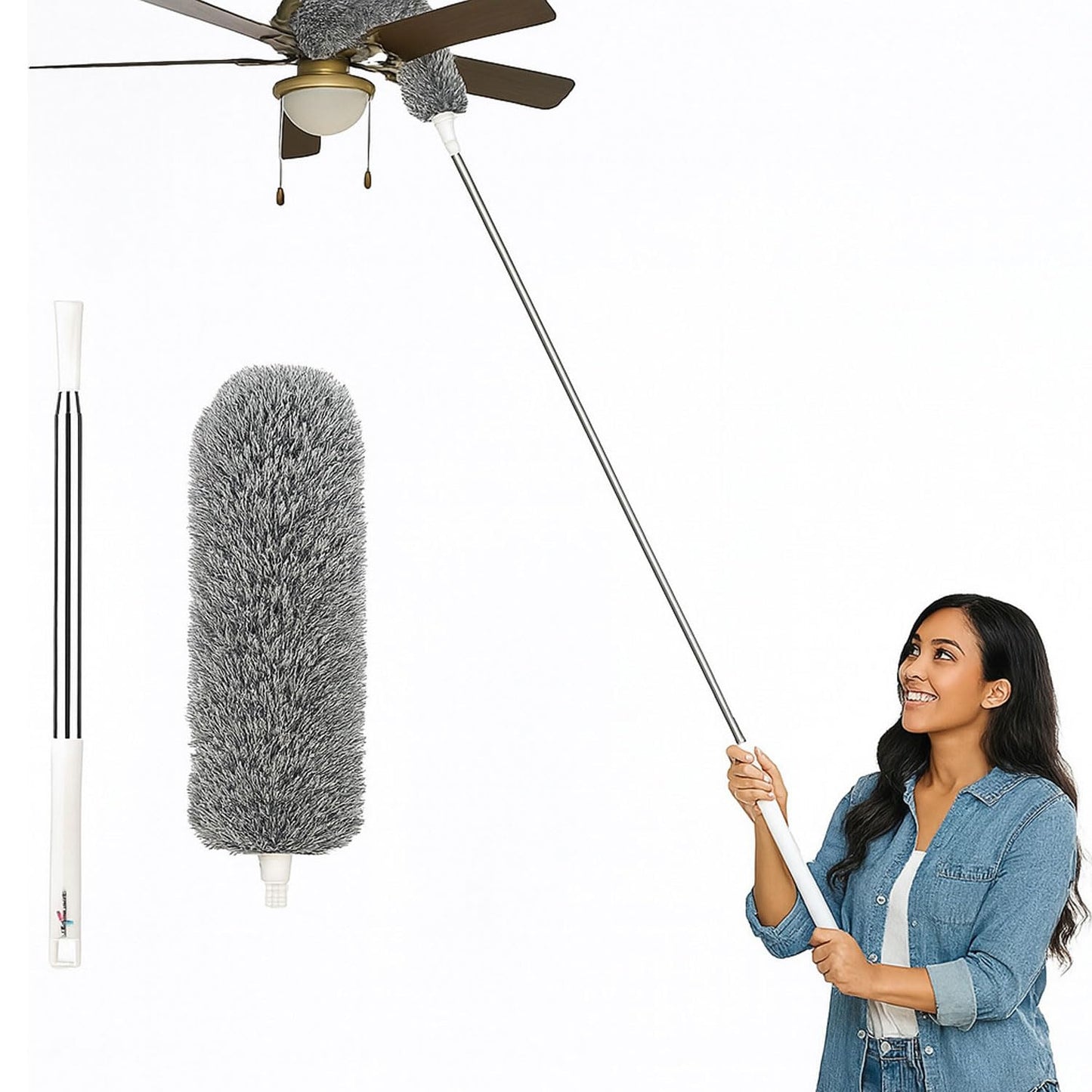 Signamio Cleaning Essentials: Microfiber Fan Cleaner & Wall Cleaning Mop with Long Handle, Expandable Dusting Stick, Extends Up to 100 Inches, Washable for Efficient Dust Removal