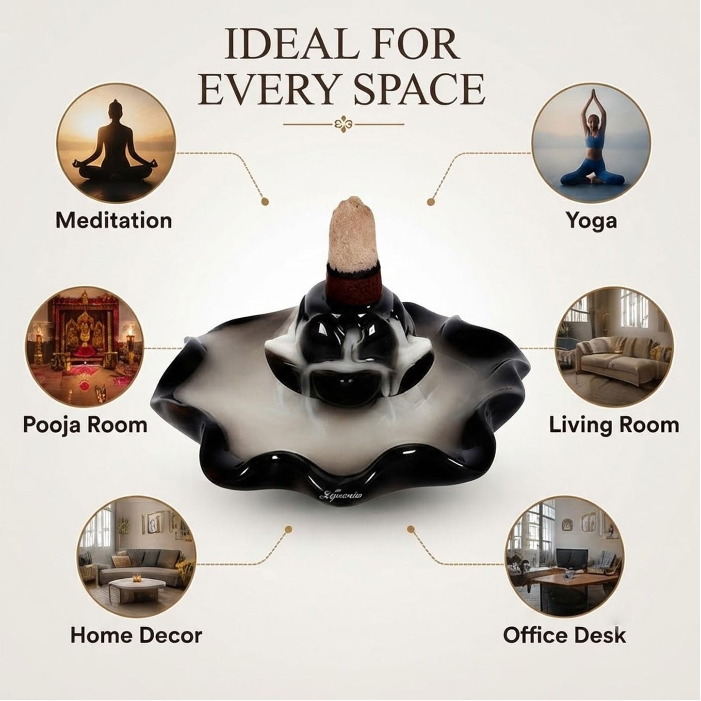 Signamio Ceramic Decorative Incense Stick Stand with Backflow Incense Smoke Fountain - 30 Cones Included for Pooja Meditation, Backflow Incense Burner Holder for Decor