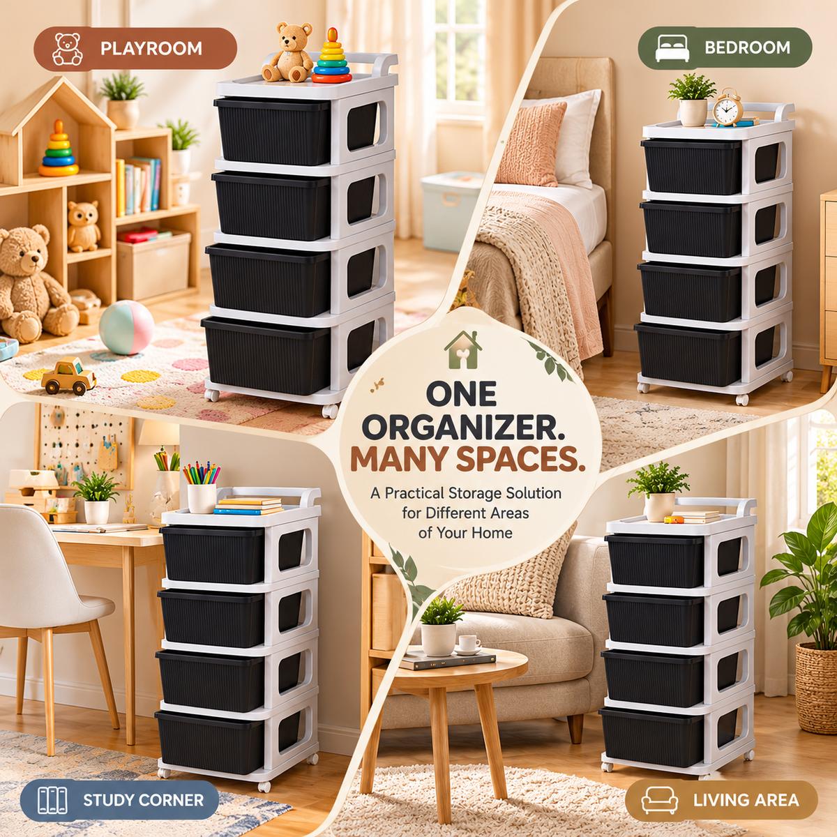 SIGNAMIO Multipurpose 4 Tier Storage Organizer with Wheels Grey